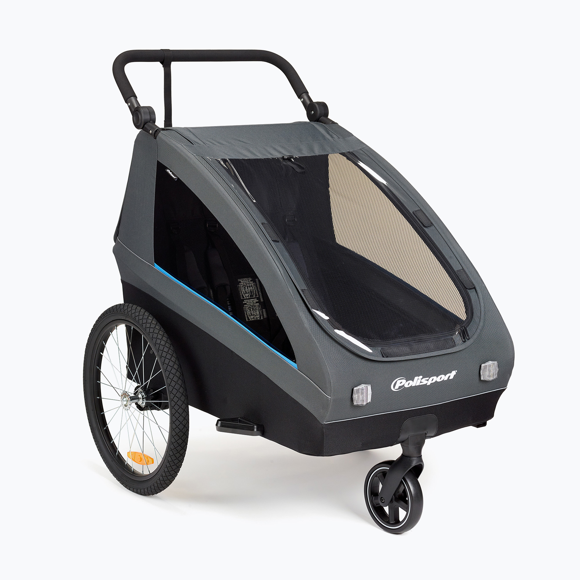 Remorcă pentru bicicletă Polisport Kids Trailer&Stroller black/grey