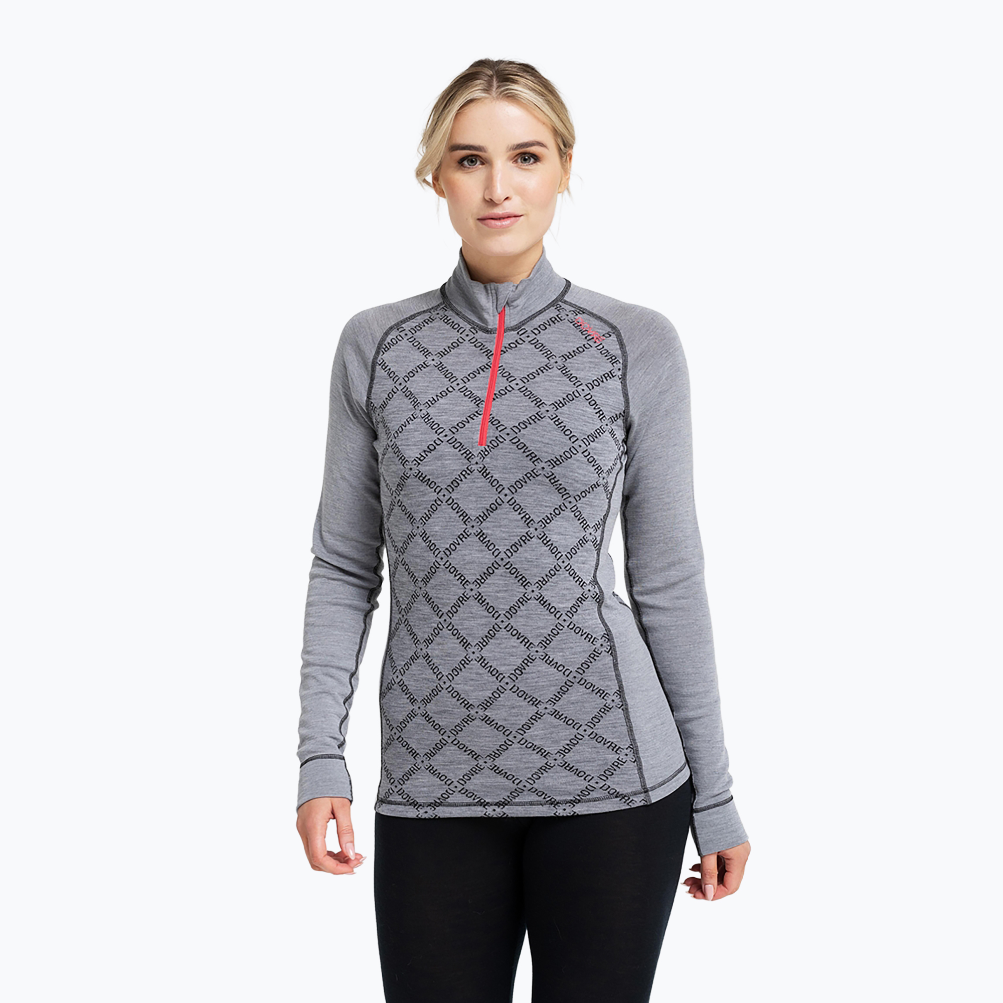 Bluză termoactivă pentru femei Dovre Half Zip Jacquard grey