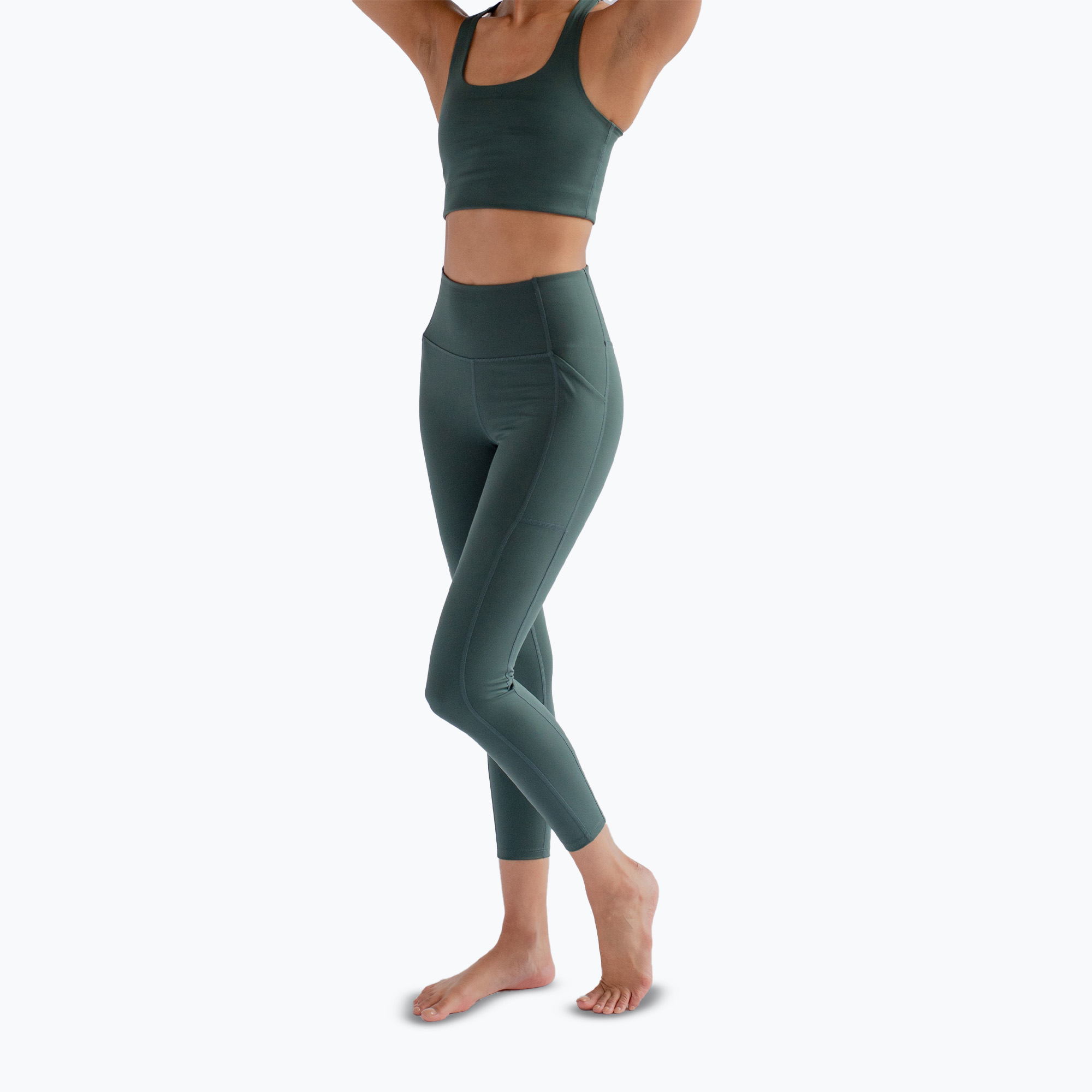 Legginsy treningowe damskie Girlfriend Collective Pocket moss 