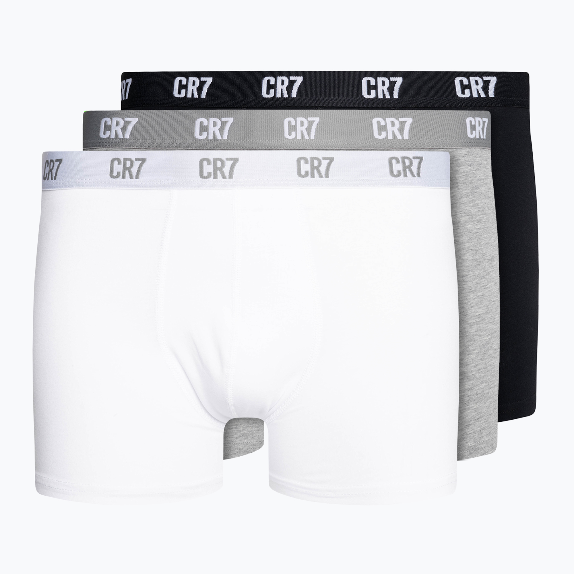 Férfi CR7 Basic Trunk boxeralsó 3 pár fehér/szürke melange/fekete (Basic Trunk 300-8100-4900-633)