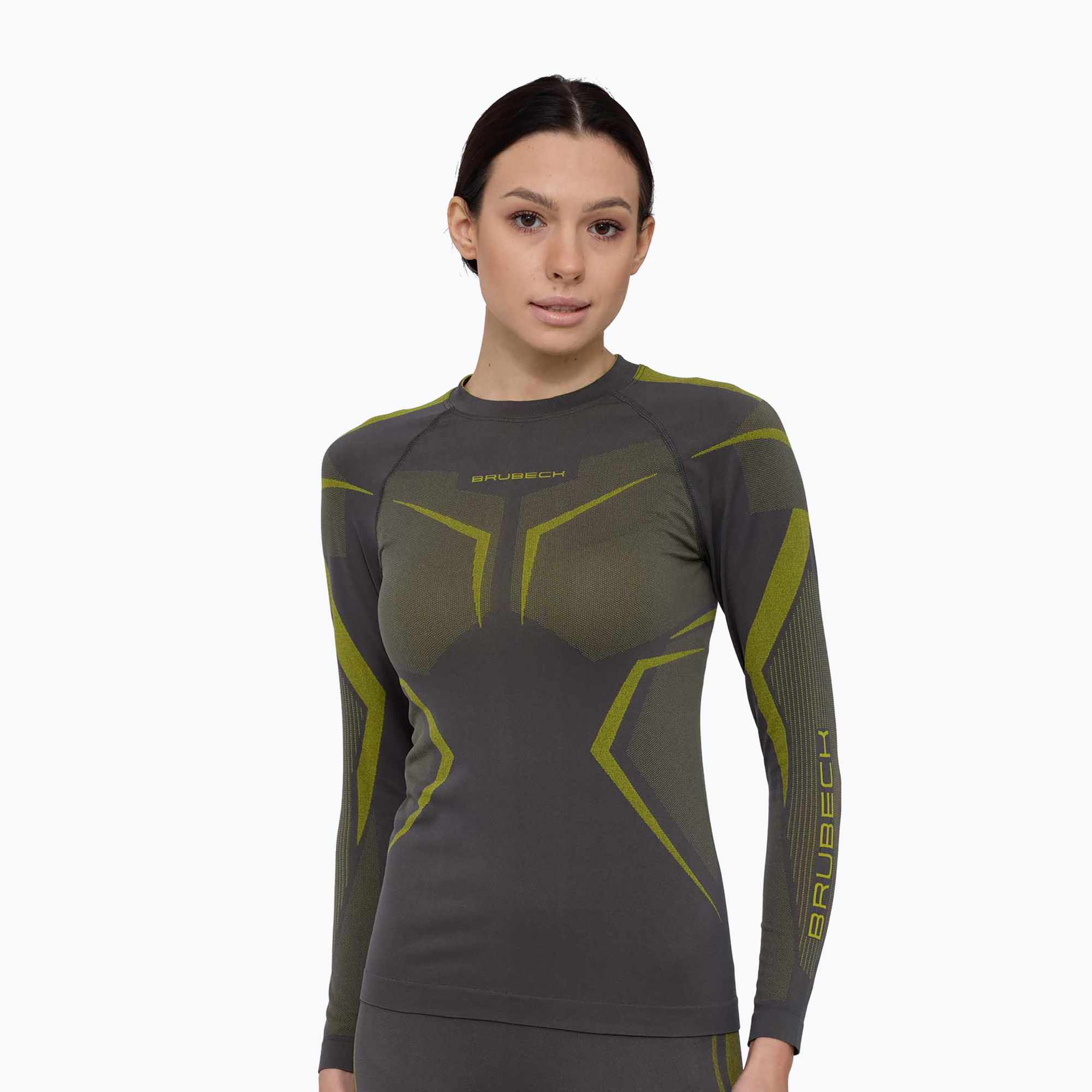 Bluza termoaktywna damska Brubeck Dry gray/lime | WYSYŁKA W 24H | 30 DNI NA ZWROT