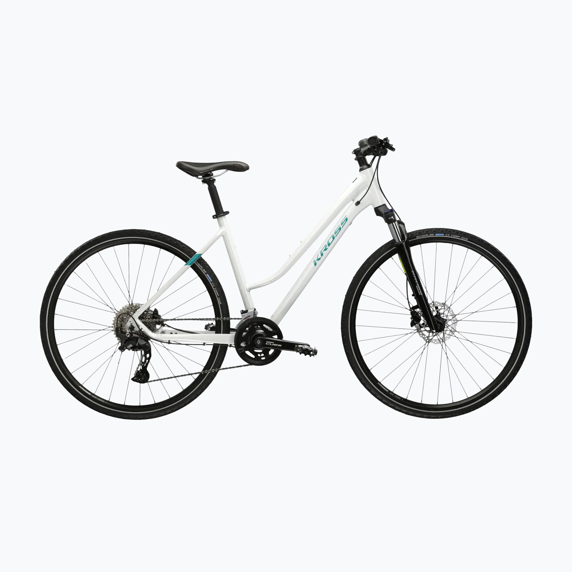 Női cross kerékpár KROSS Evado 7.0 In white/turquoise/gloss (Evado 7.0 W KREV7Z28X19W005772)