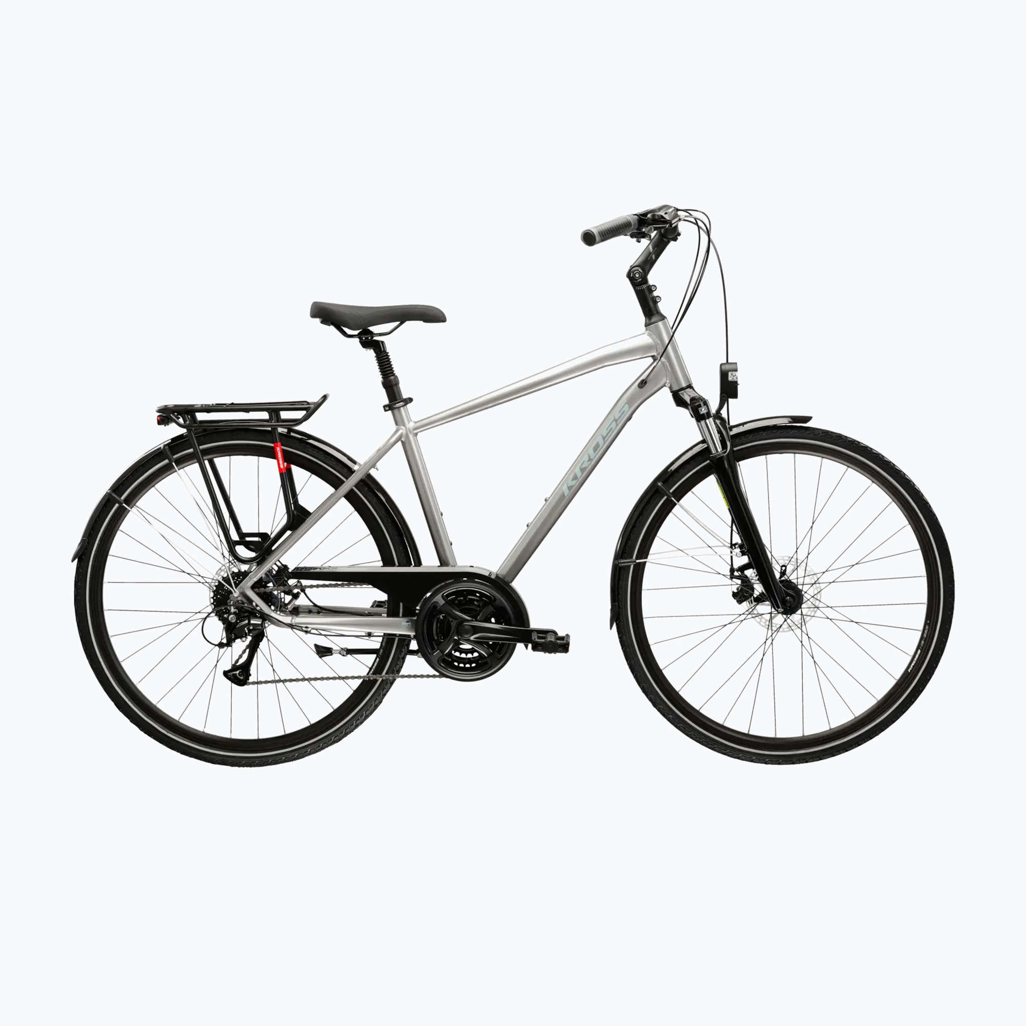 Pánsky trekingový bicykel KROSS Trans 3.0 silver/blue/gloss (Trans 3.0 KRTR3Z28X19M008009)