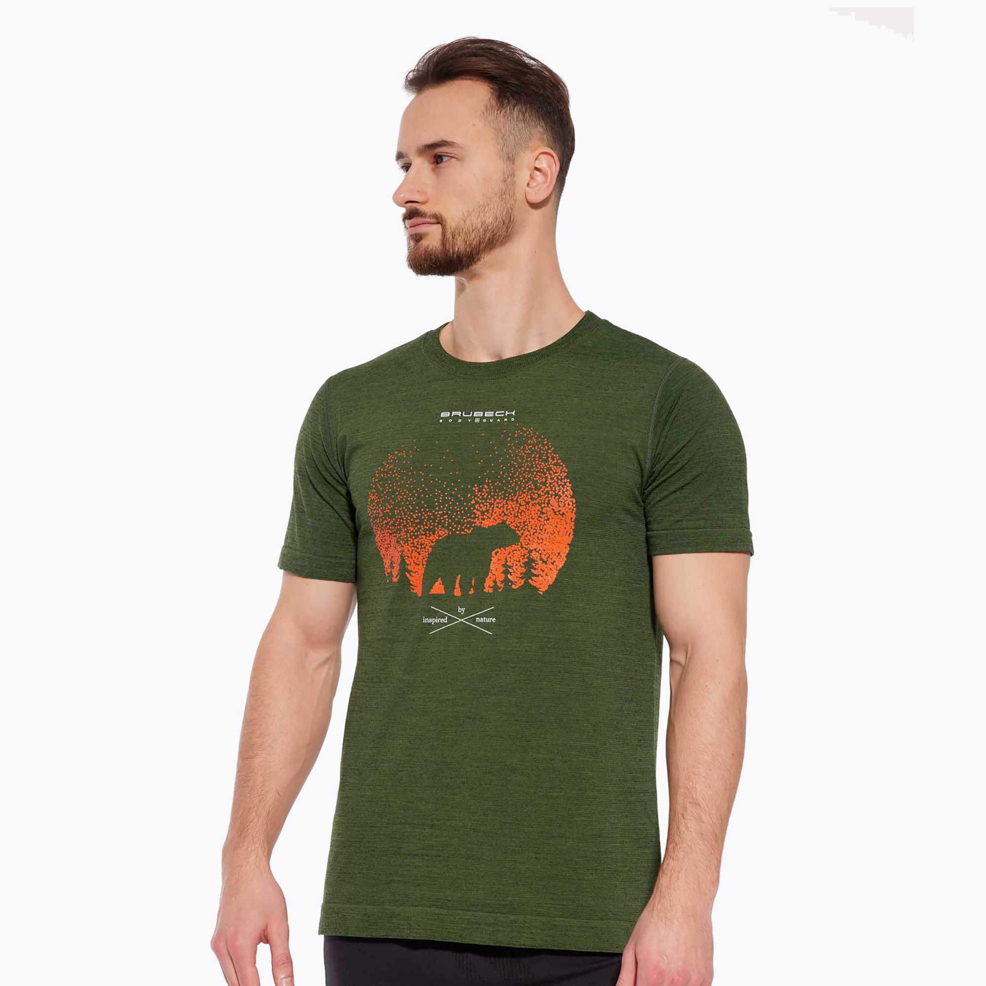 Koszulka termoaktywna męska Brubeck Outdoor Merino Wool Pro ciemnozielony/niedźwiedź 4 