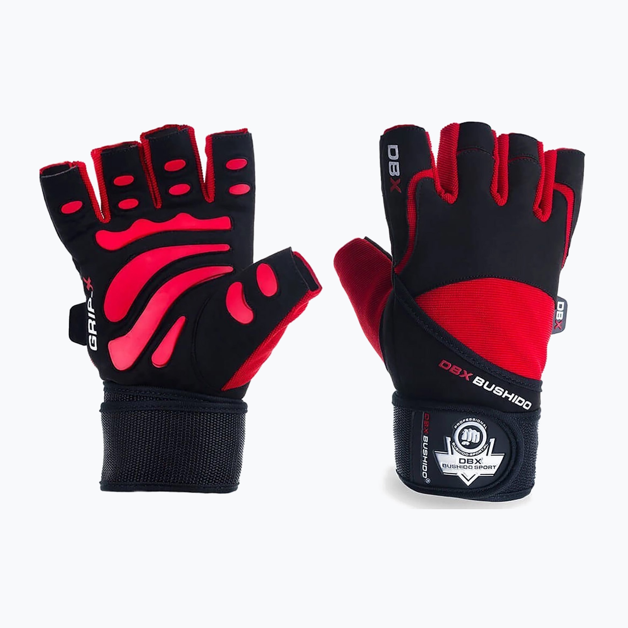 Fitness rukavice DBX BUSHIDO s dlhým suchým zipsom a systémom úchopu black/red (1000102310 DBX-WG-161-M)
