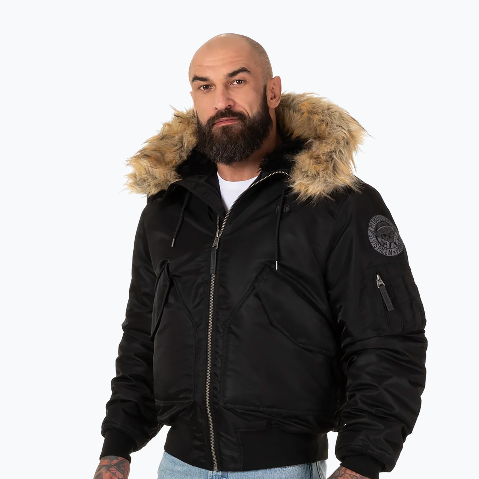 Kurtka zimowa męska Pitbull Harvest Hooded Bomber black 