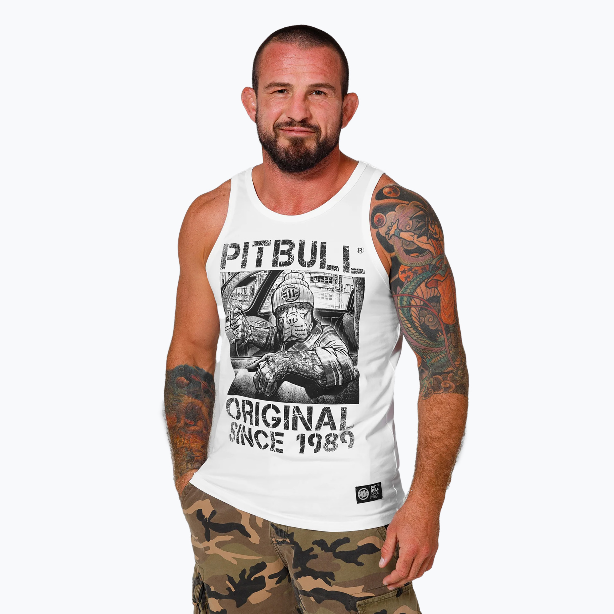Tank top pentru bărbați Pitbull West Coast Drive white (Drive 224036000103)