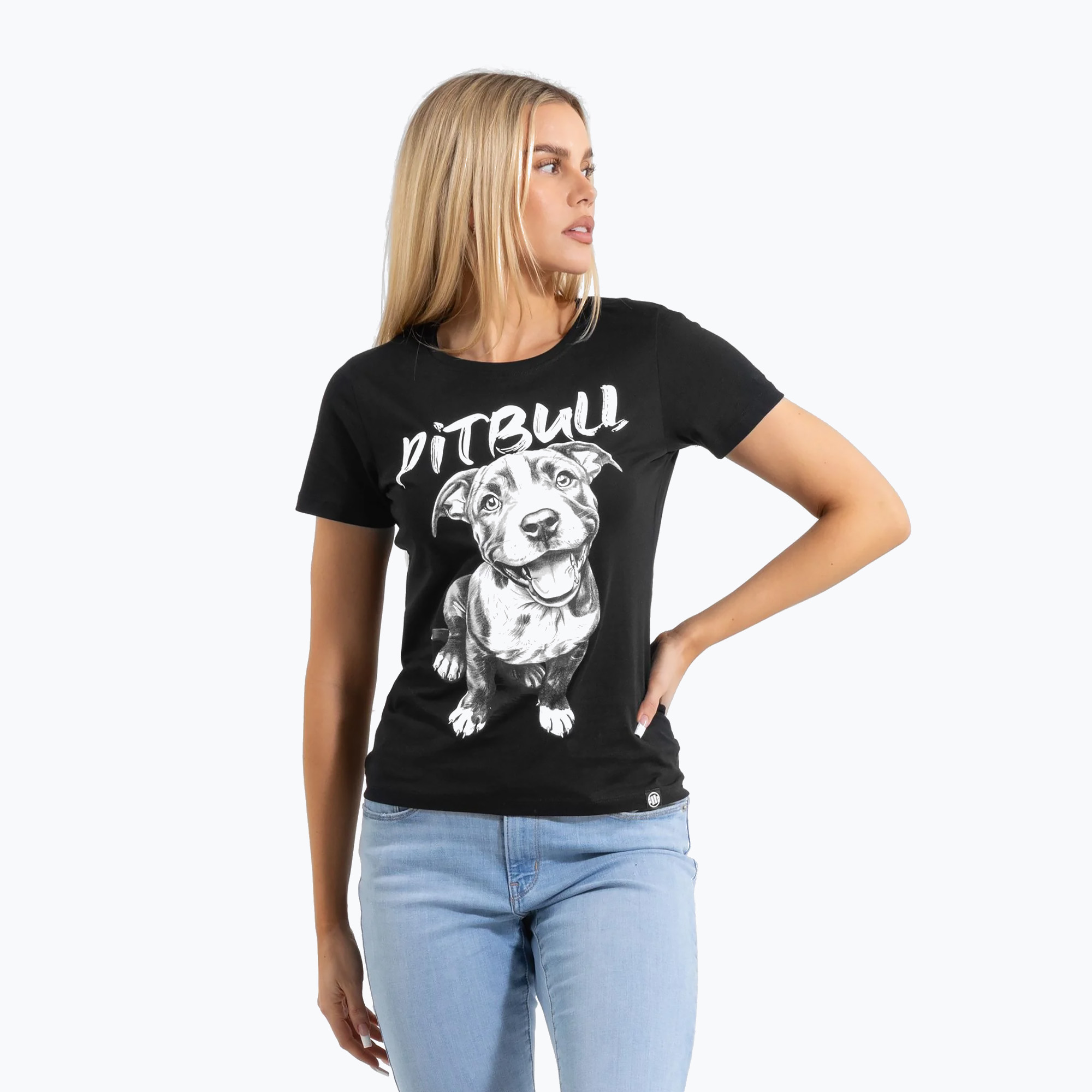 Women's T-shirt Pitbull Puppy 2 black (XS)