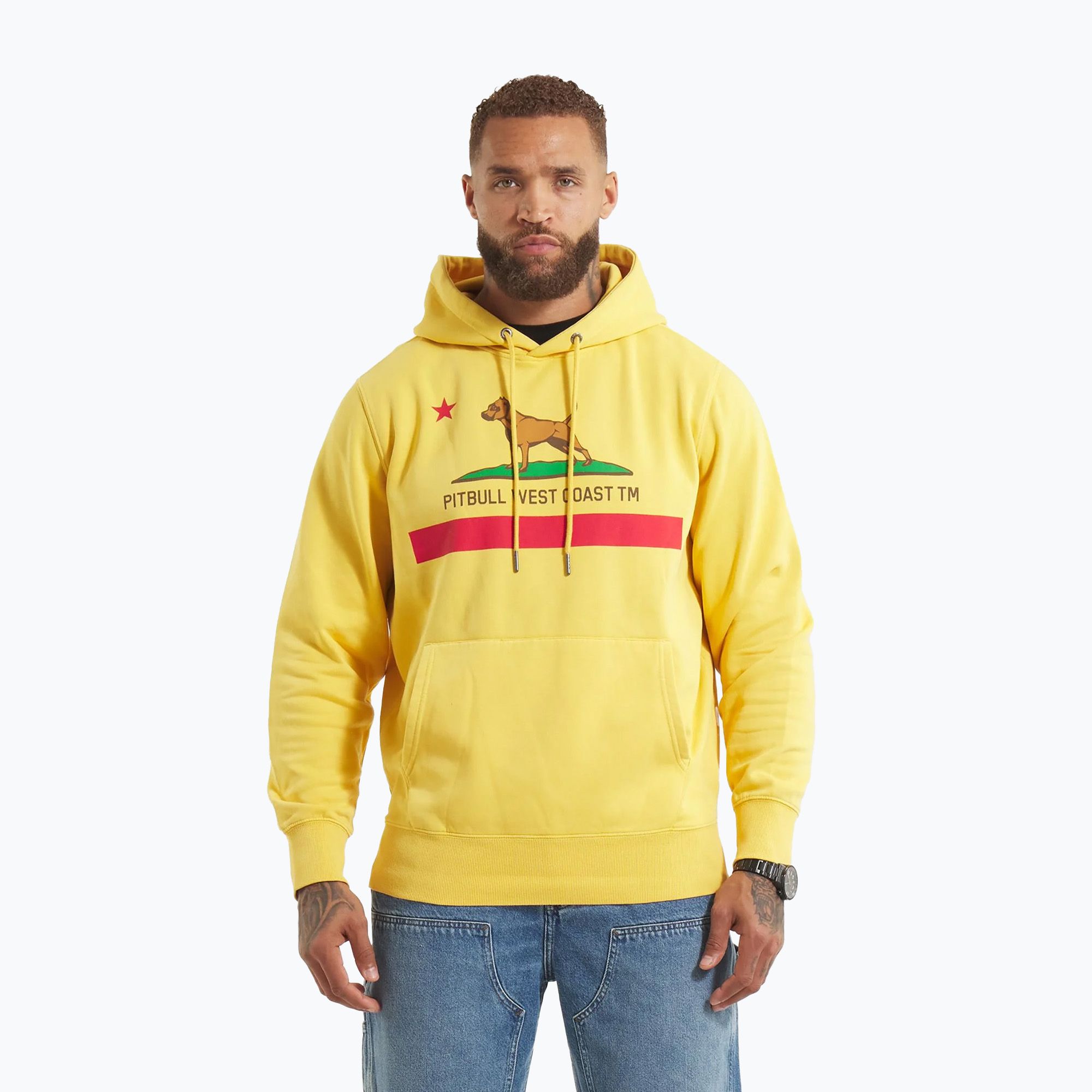 Bluza męska Pitbull California Flag Hooded Sweatshirt washed yellow 