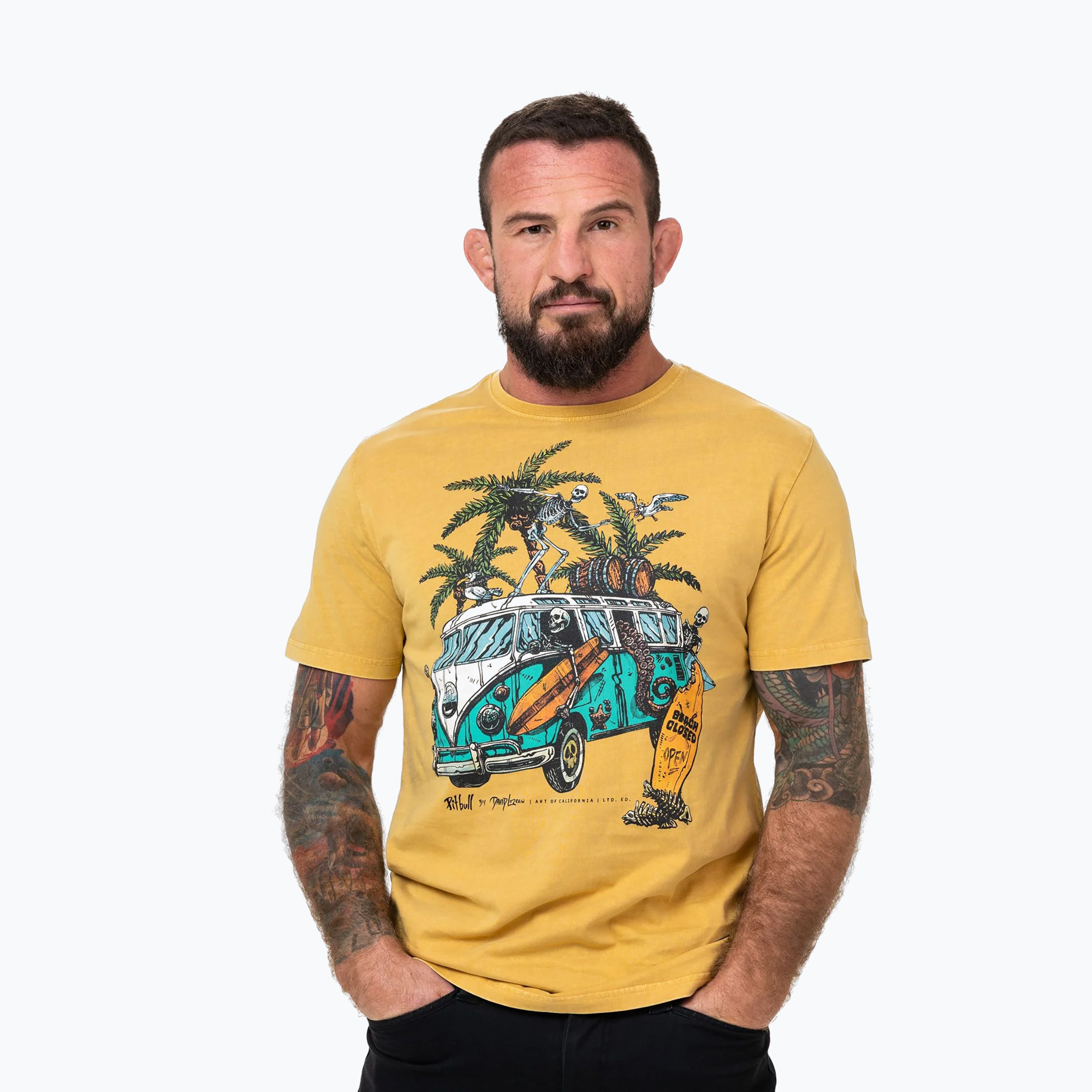 Koszulka męska Pitbull Open Beach washed yellow 