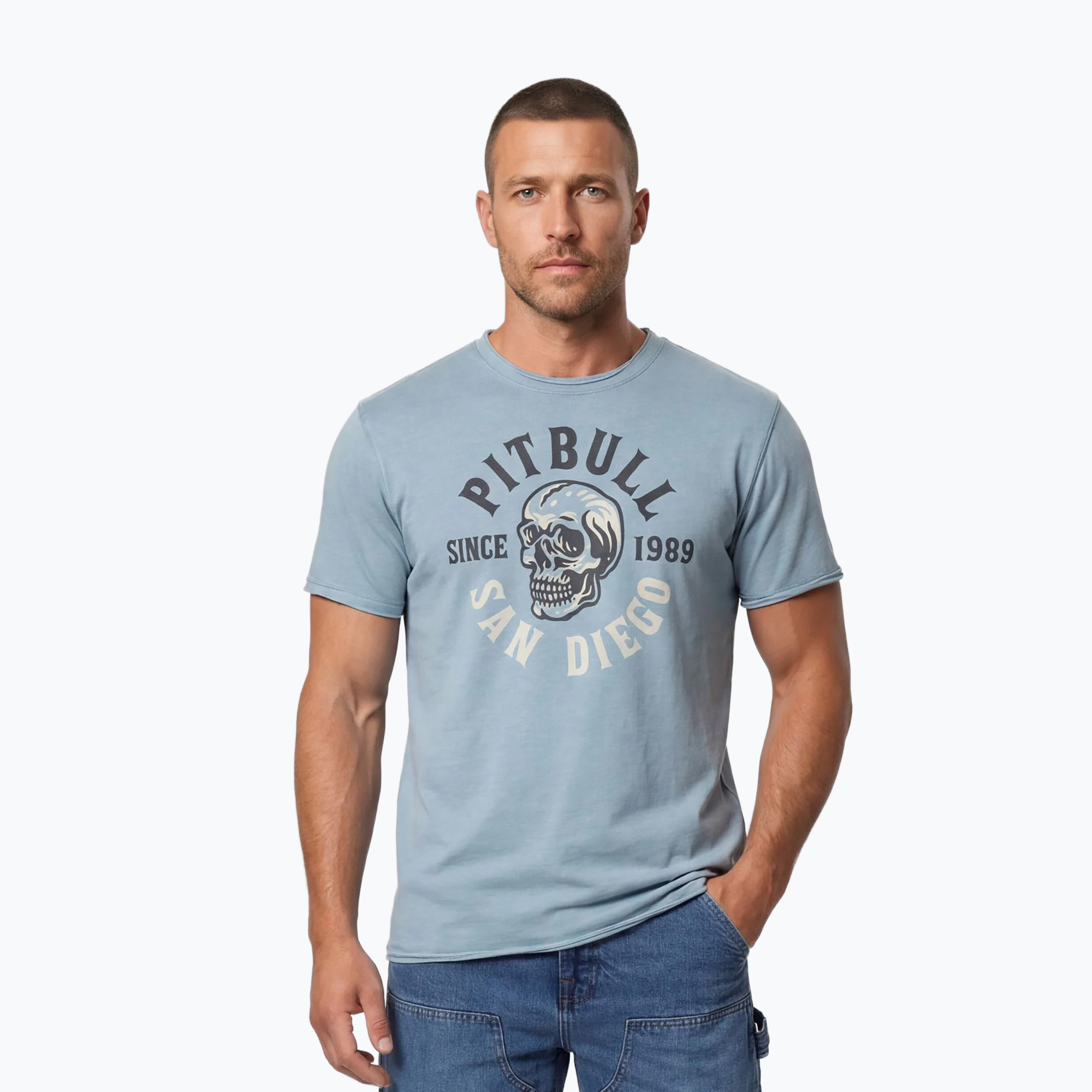 Pánske tričko Pitbull Shkull Logo blue