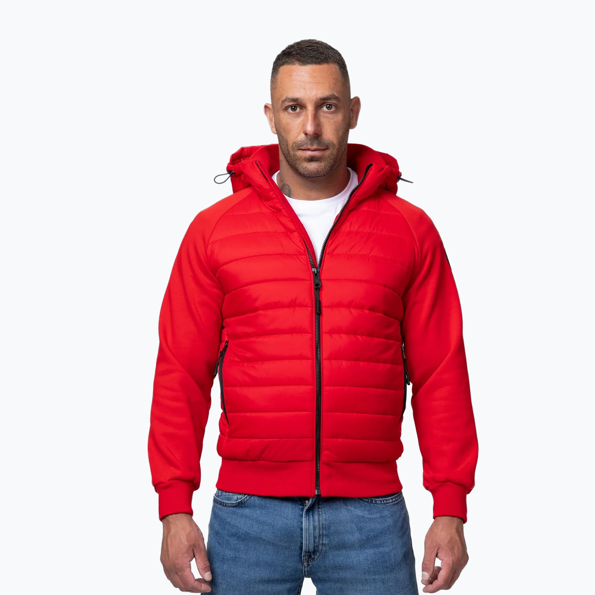 Kurtka męska Pitbull Palomar Padded Hooded Hybrid fluo/red 