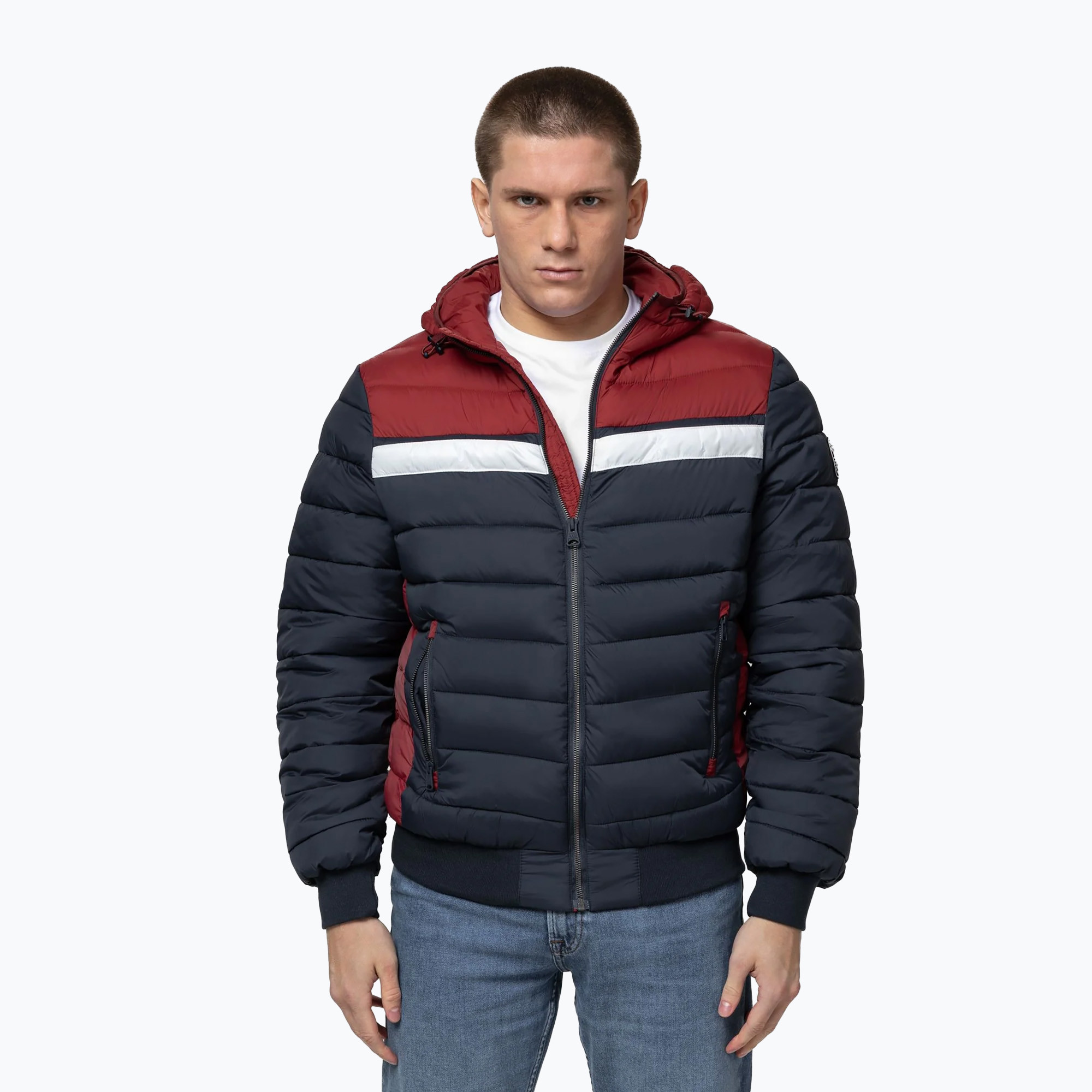Kurtka zimowa męska Pitbull Rubio Quilted Hooded dark navy/red 