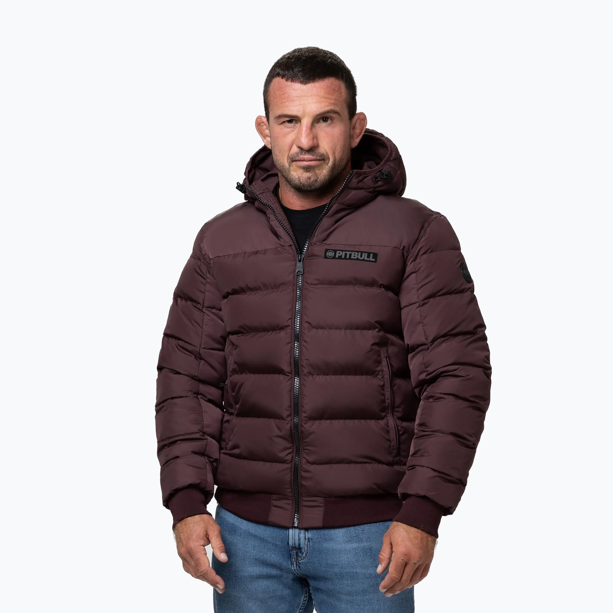 Kurtka zimowa męska Pitbull Dillon Quilted Hooded burgundy 