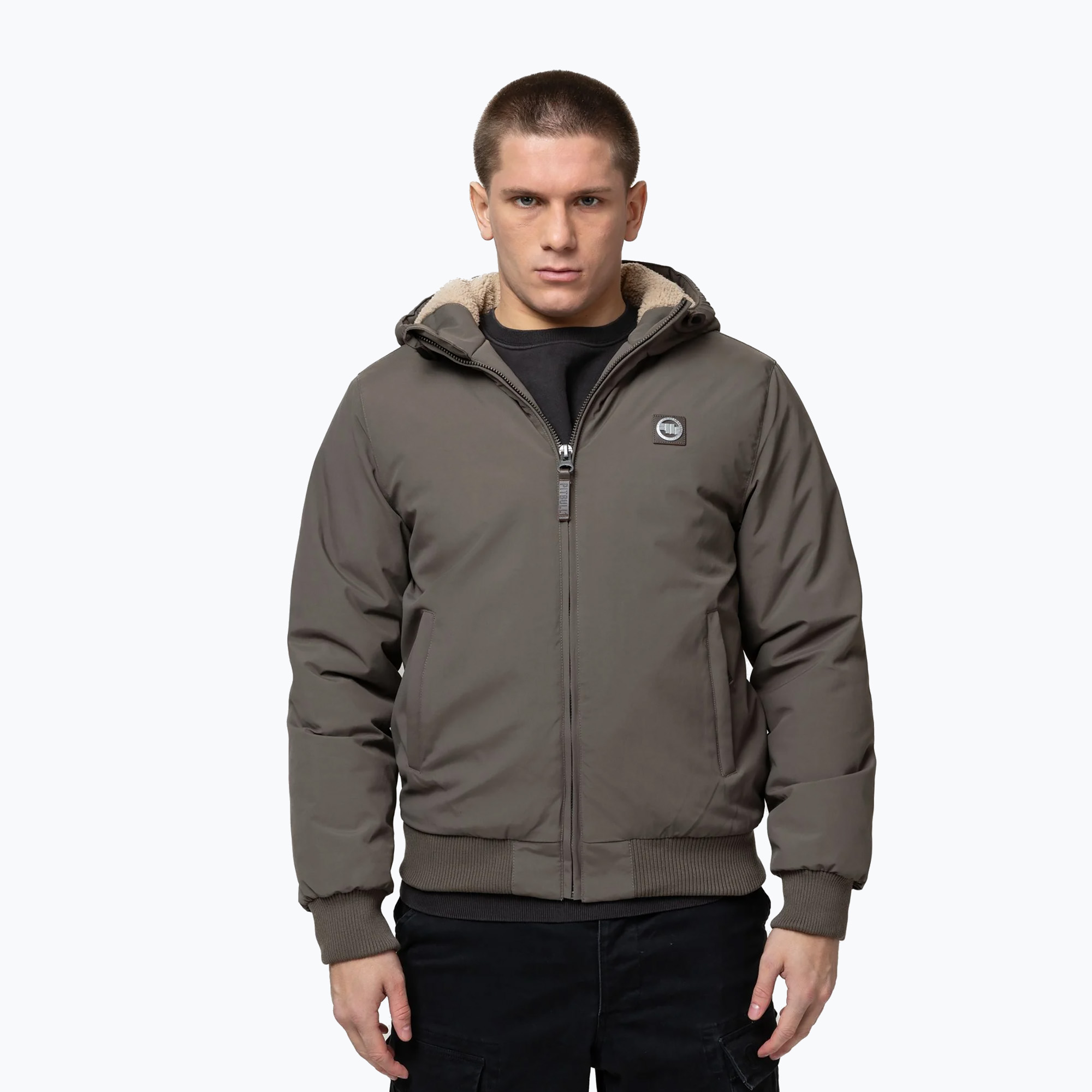 Kurtka zimowa męska Pitbull Elkwood 3 Sherpa Hooded taupe 