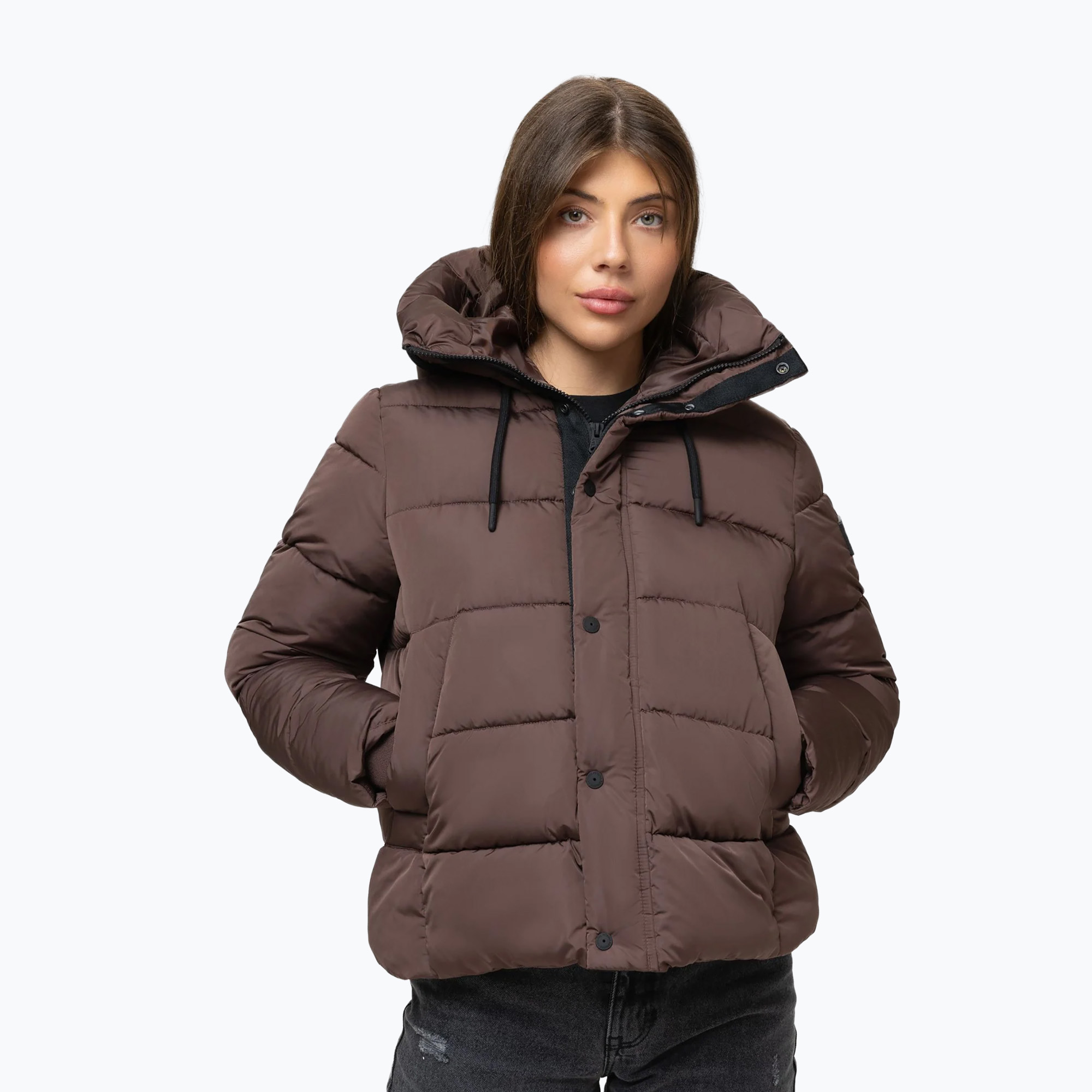Kurtka zimowa damska Pitbull Amalia Padded Hooded dark chocolate 