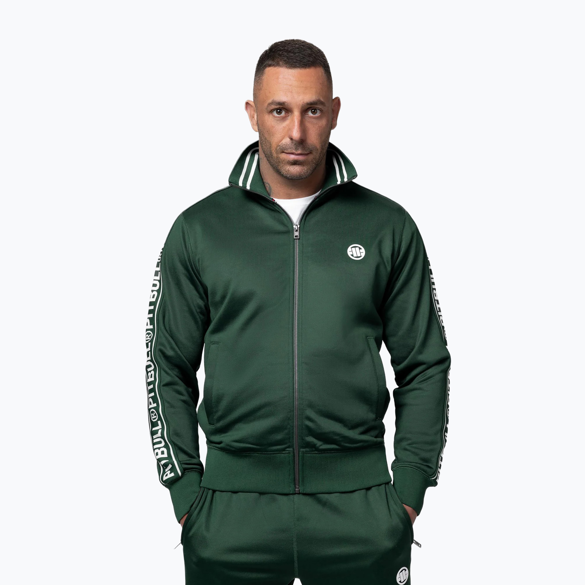 Bluza męska Pitbull Trackjacket Tape Logo Terry Group bottle green 