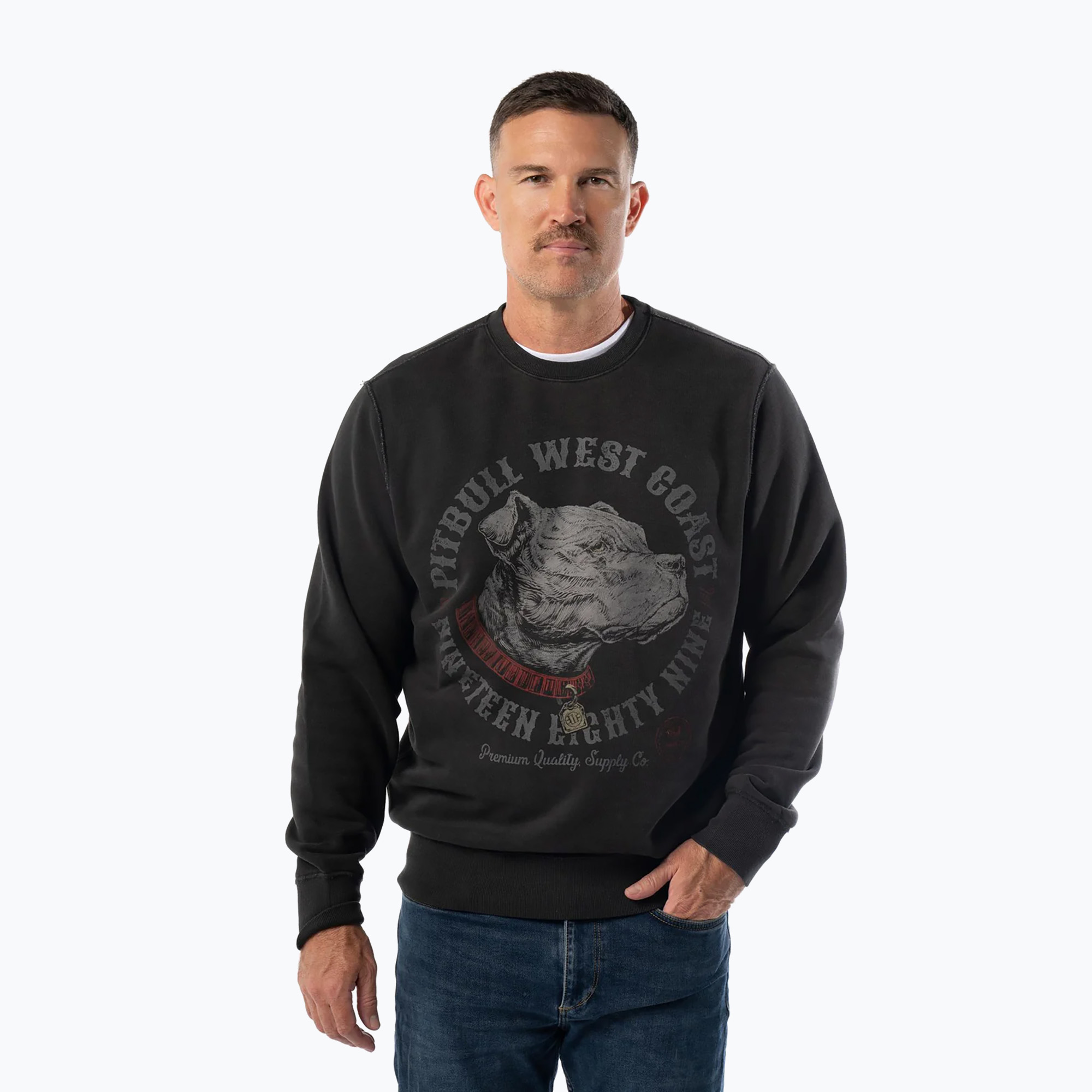 Bluza męska Pitbull Strenght & Respect Crewneck washed dark graphite 