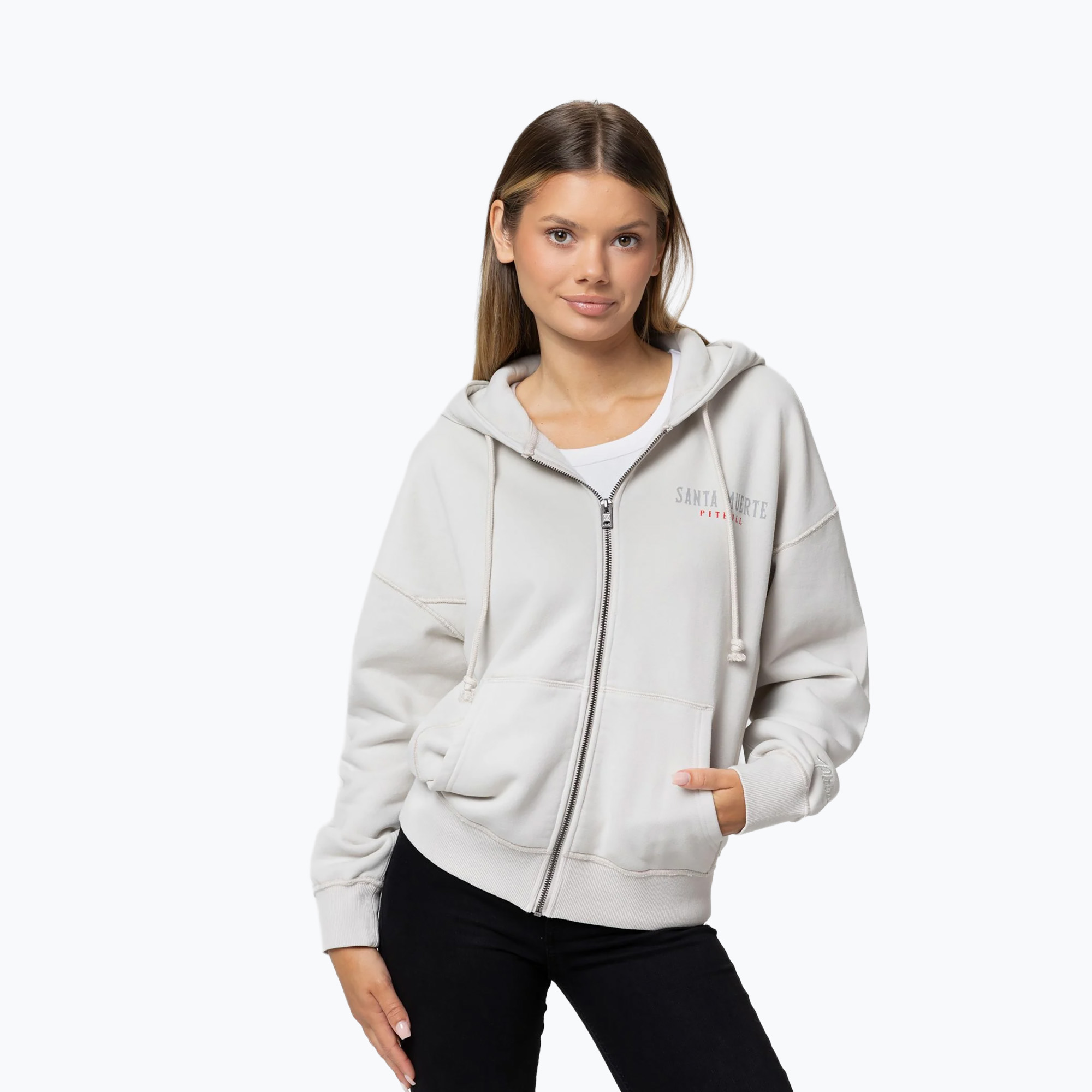 Felpa donna Pitbull Santa Muerte Hooded Zip White Stone