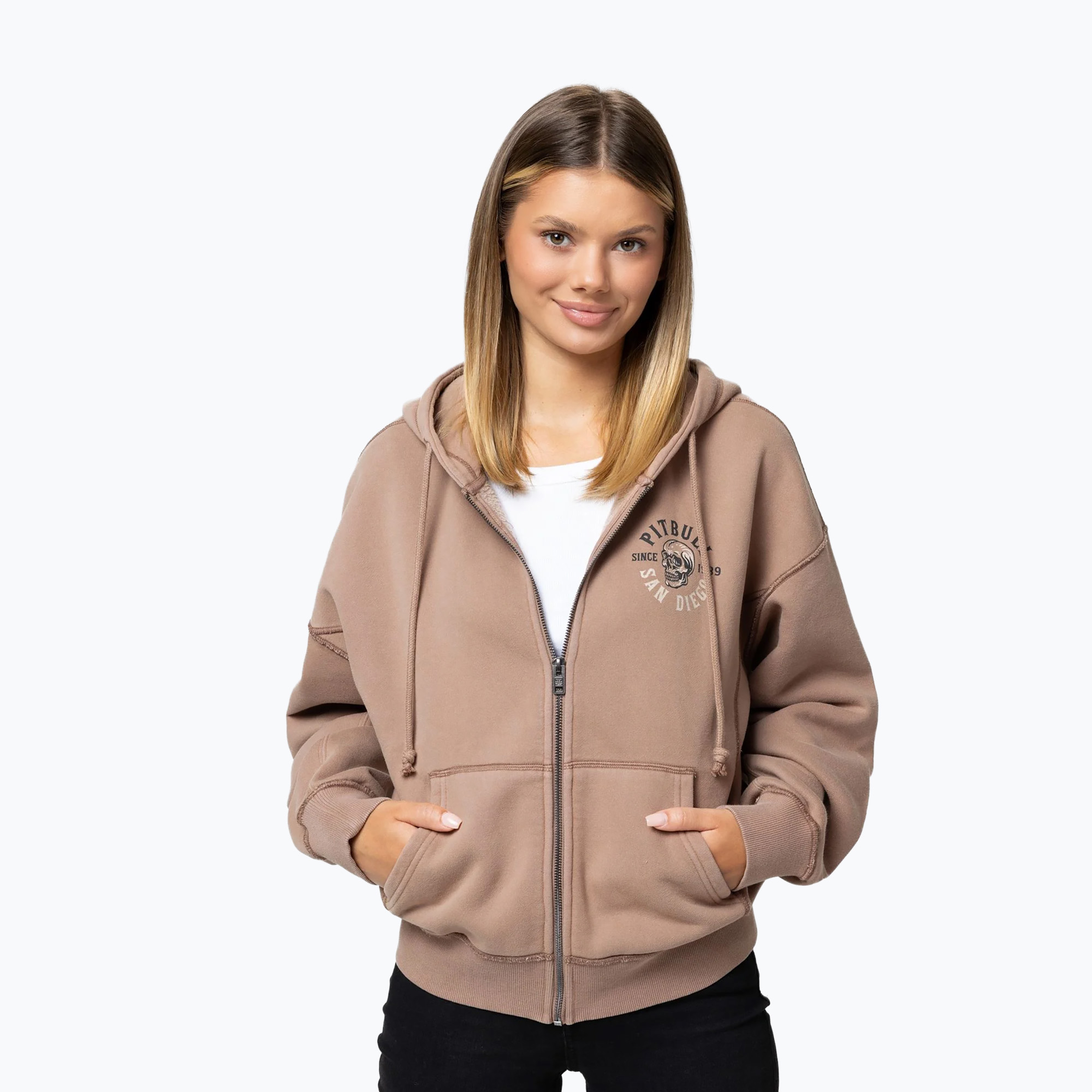 Bluza damska Pitbull Skull Surf Hooded Zip chocolate mousse 