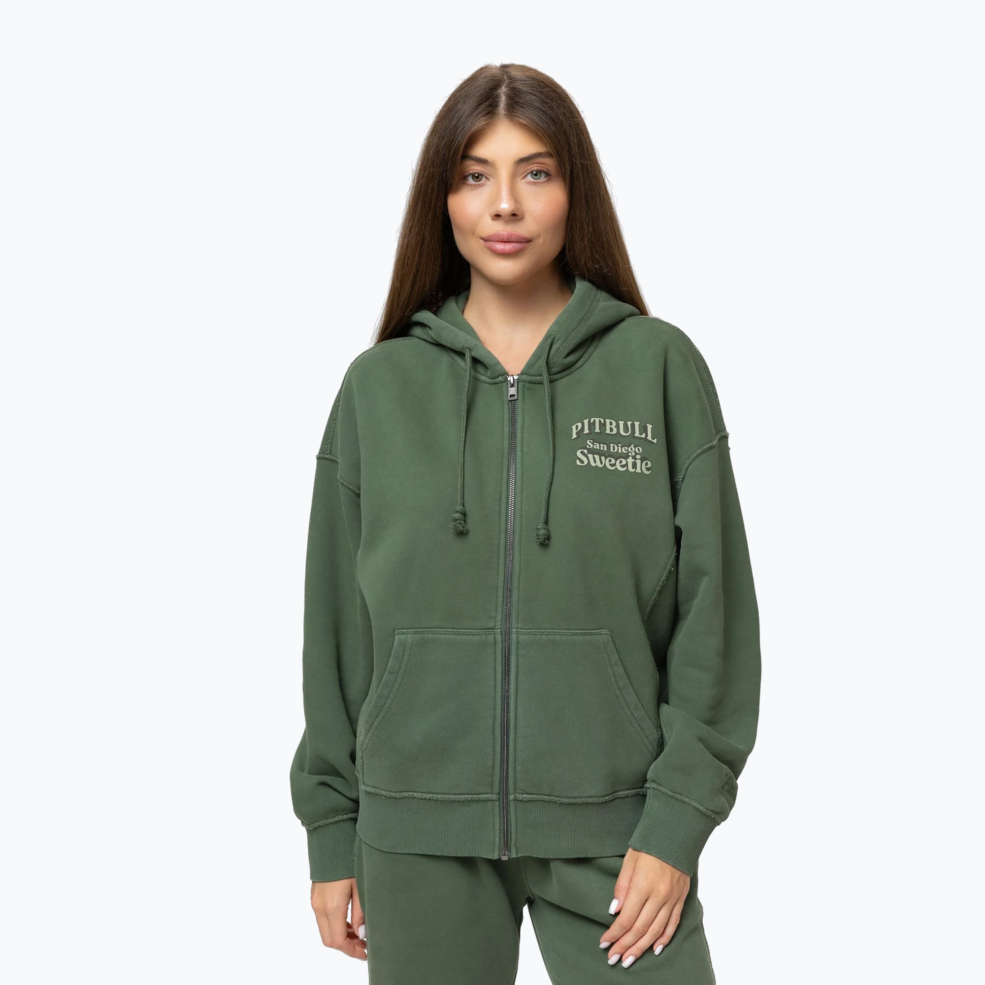 Felpa donna Pitbull Sweetie con cappuccio e zip sage green (M-L) (Sweetie Hooded Zip 185054382002)