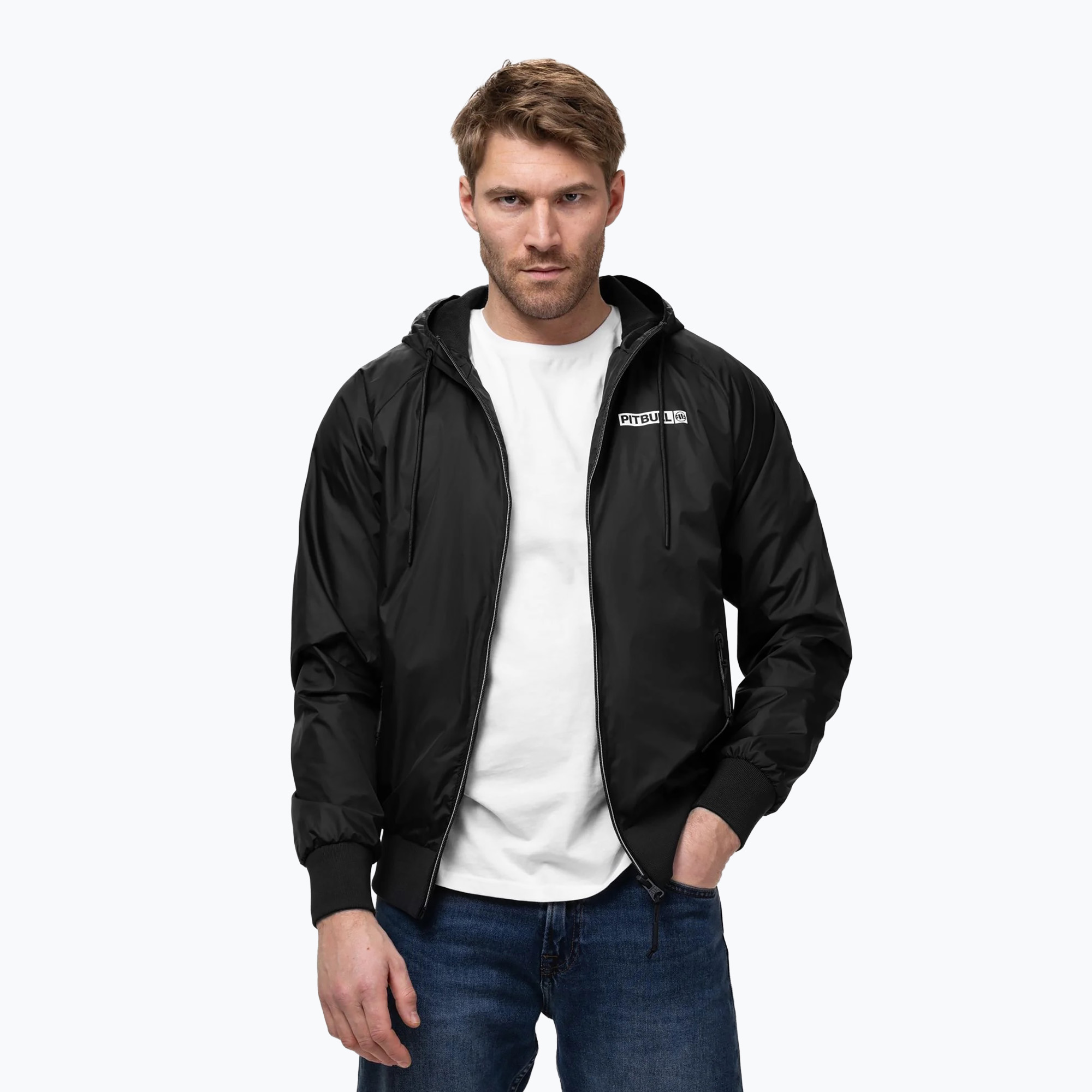 Geacă pentru bărbați Pitbull Athletic Logo Nylon Hooded black