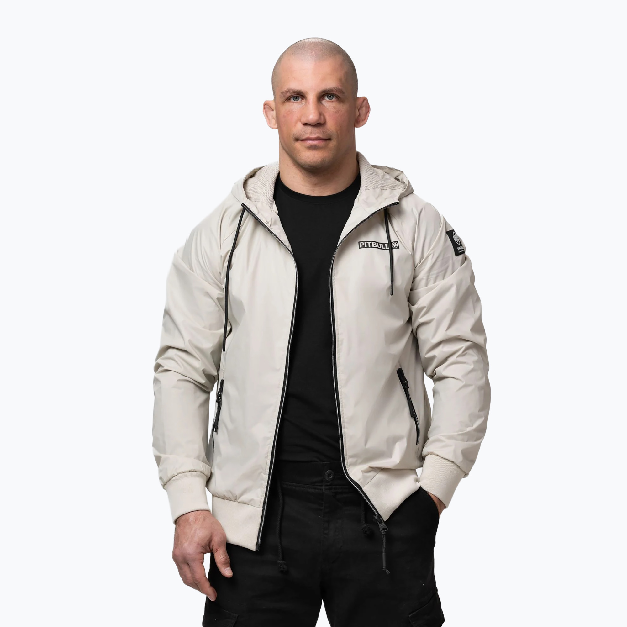 Geacă pentru bărbați Pitbull Athletic Logo Nylon Hooded light sand