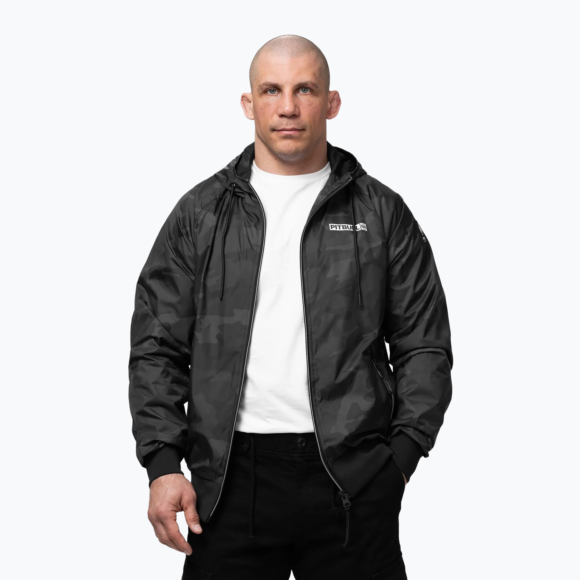 Geacă pentru bărbați Pitbull Athletic Logo Nylon Hooded black