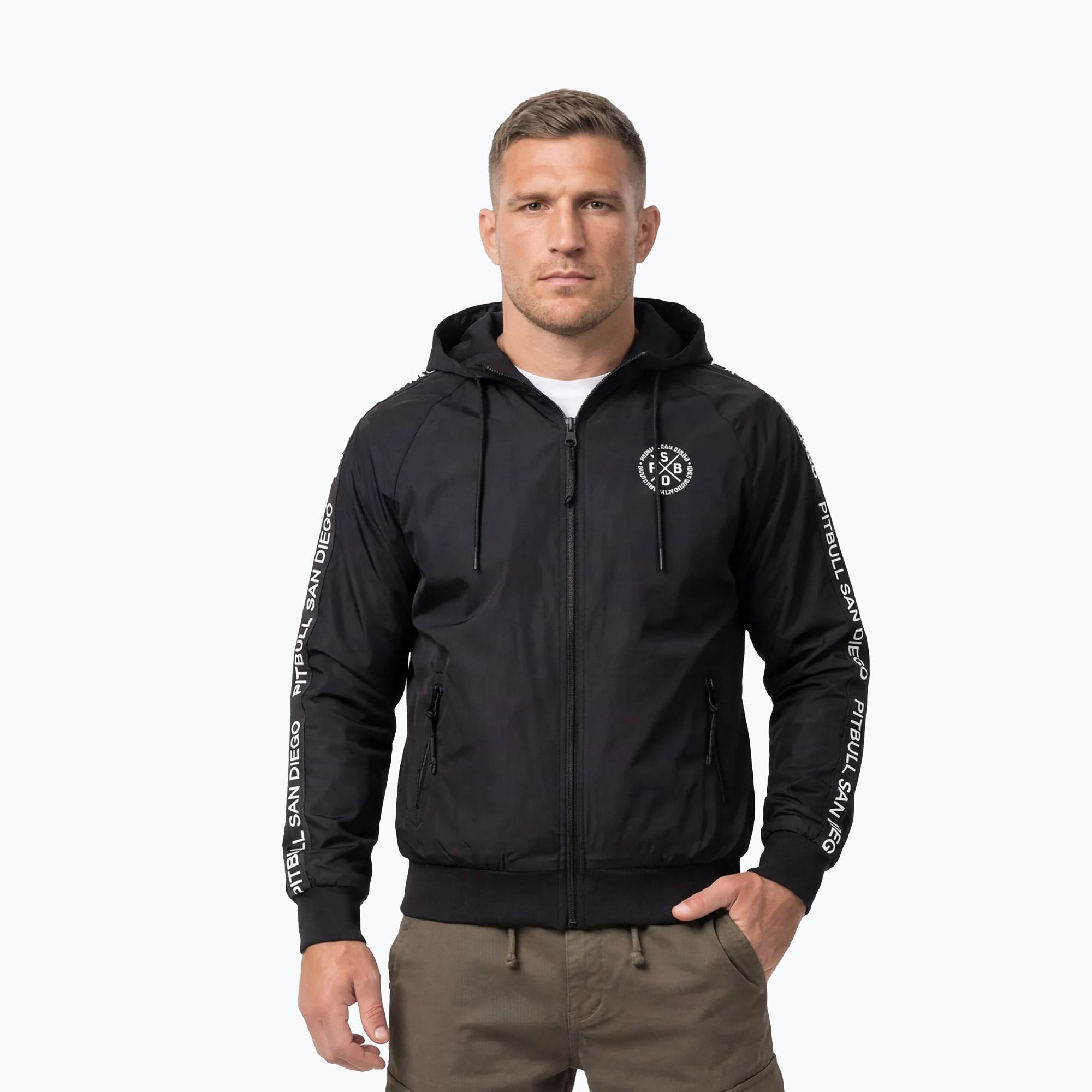 Geacă pentru bărbați Pitbull Athletic Tape Nylon Hooded black