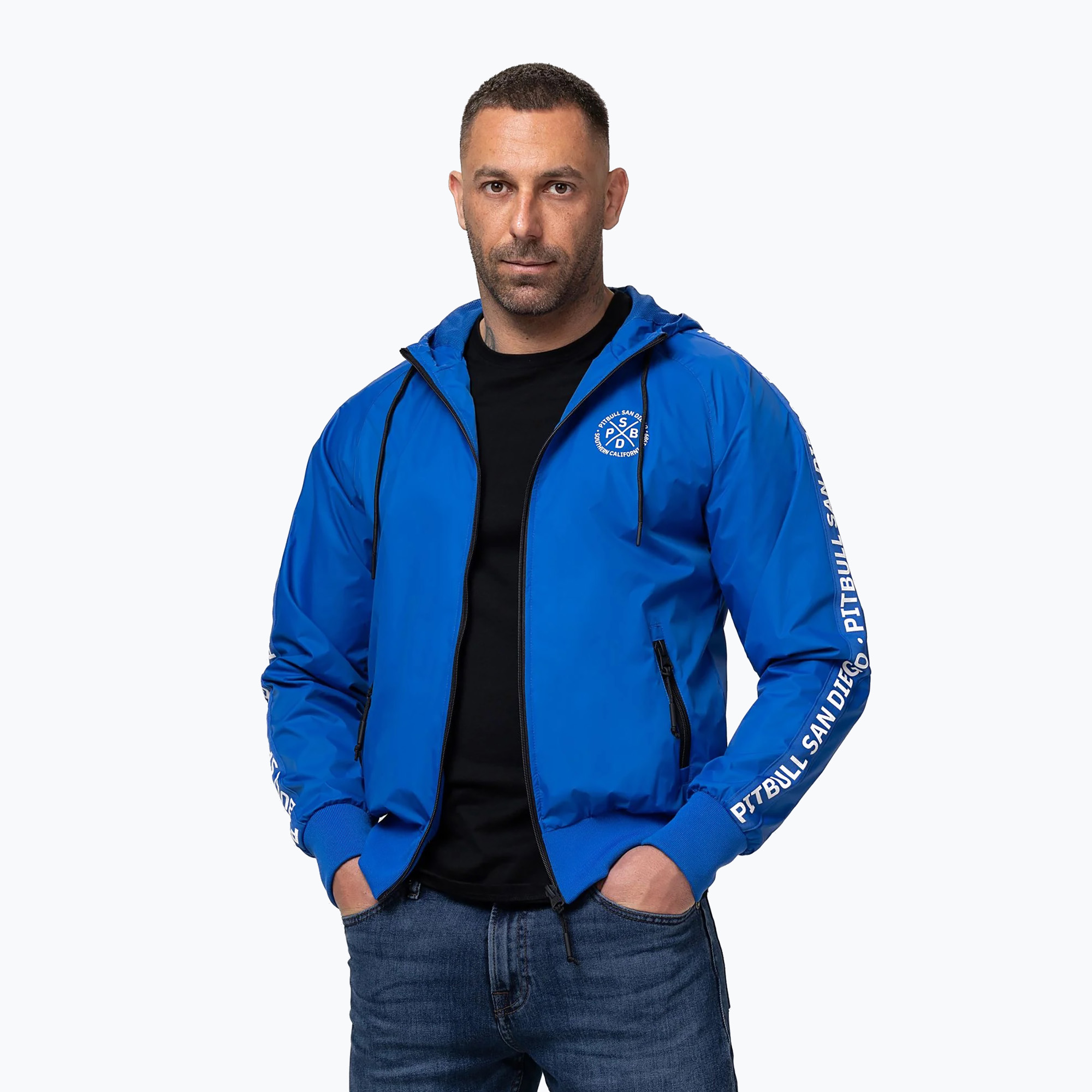 Geacă pentru bărbați Pitbull Athletic Tape Nylon Hooded electric blue