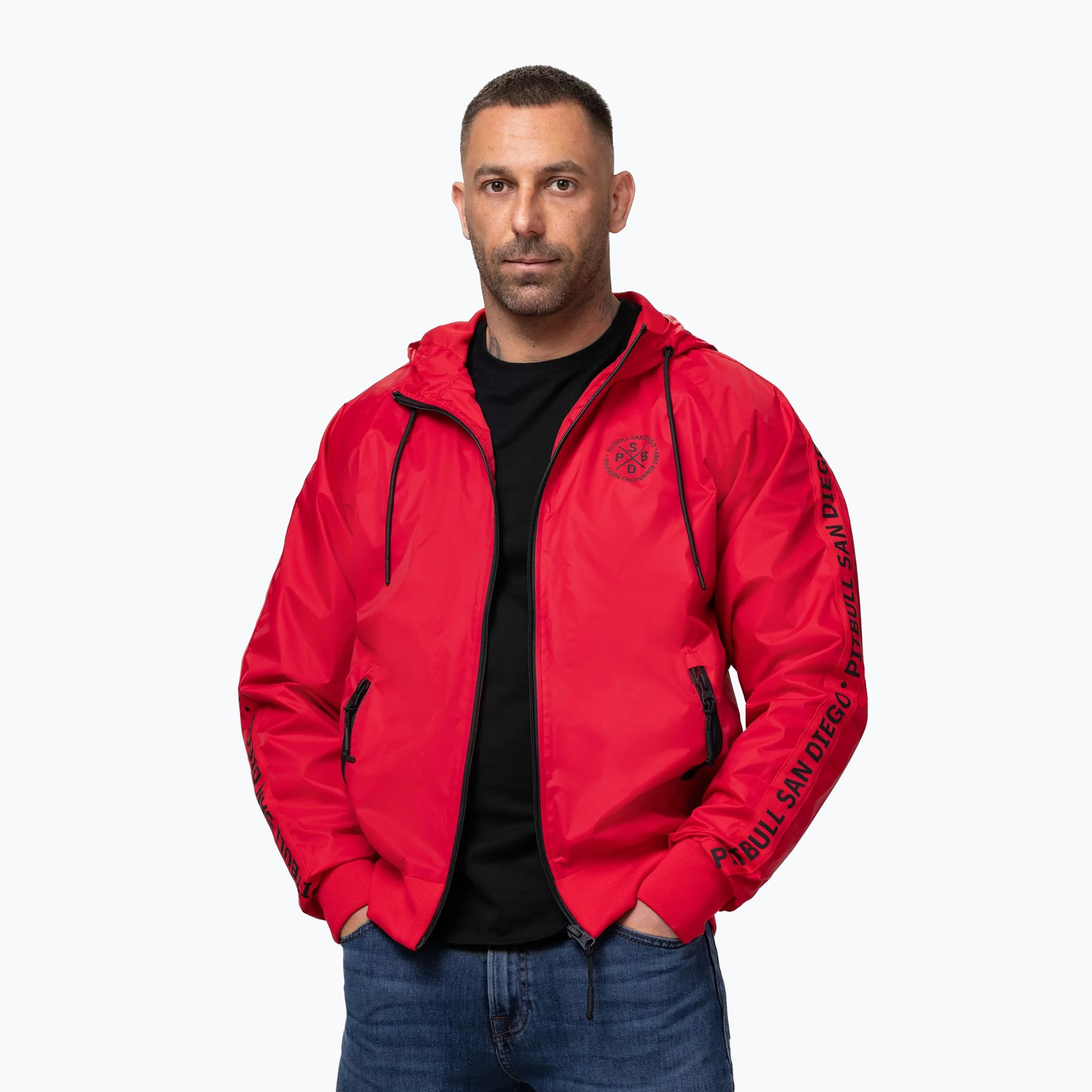 Geacă pentru bărbați Pitbull Athletic Tape Nylon Hooded red