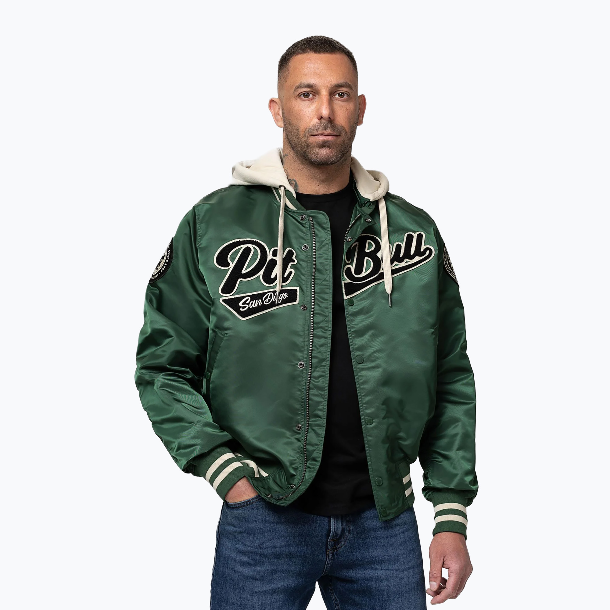 Мъжко яке Pitbull Mason San Diego Baseball Hooded bottle green/beige