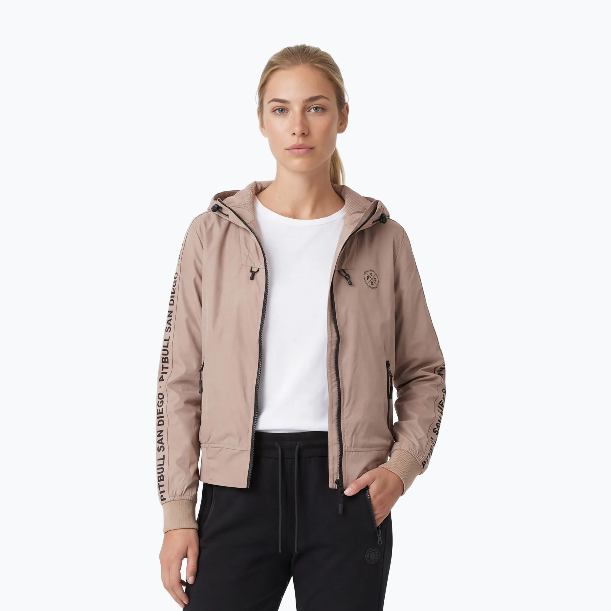 Geacă pentru femei Pitbull Aaricia Stripes Nylon Hooded dark sand