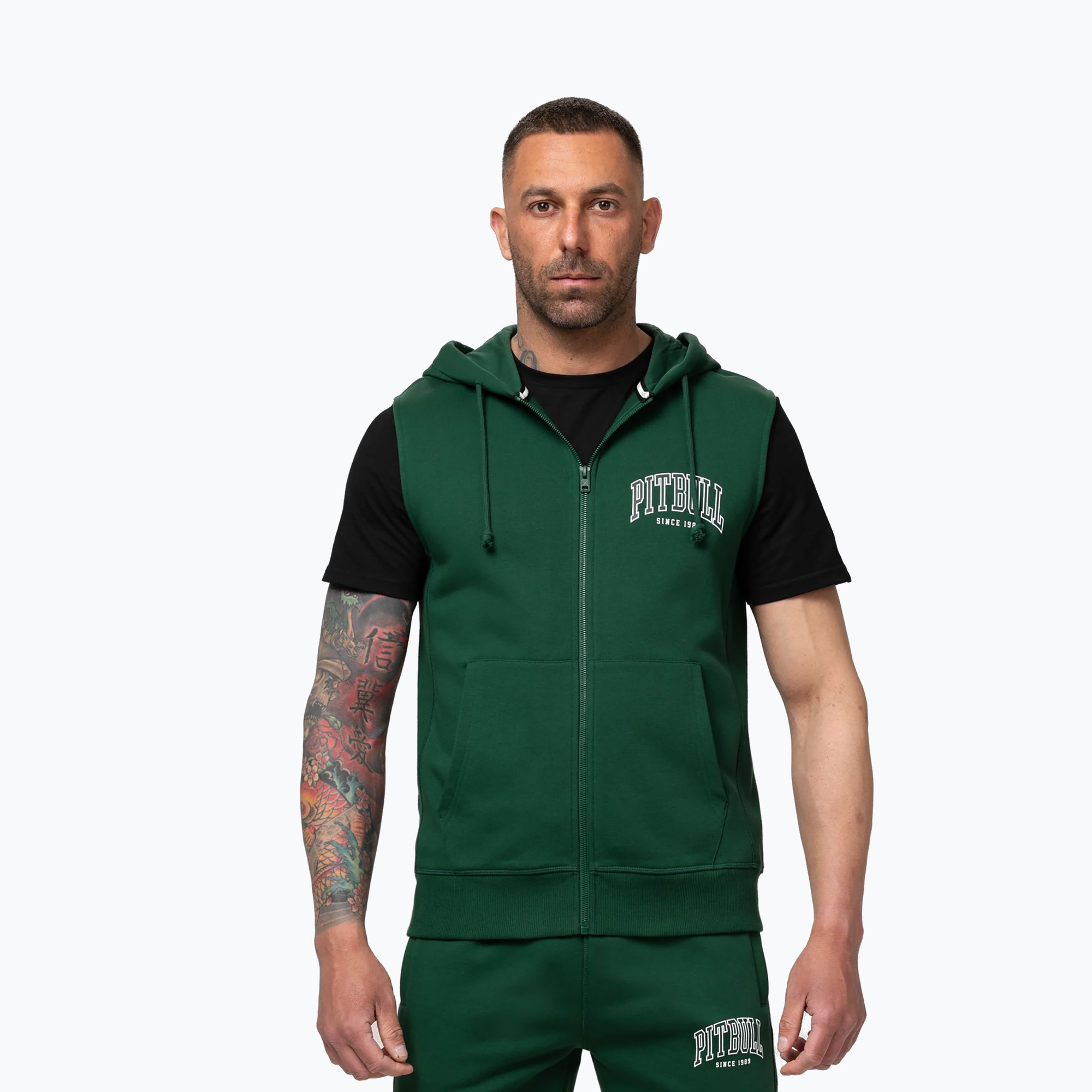 Мъжки суитшърт Pitbull Badger Hooded Vest Zip hunter green