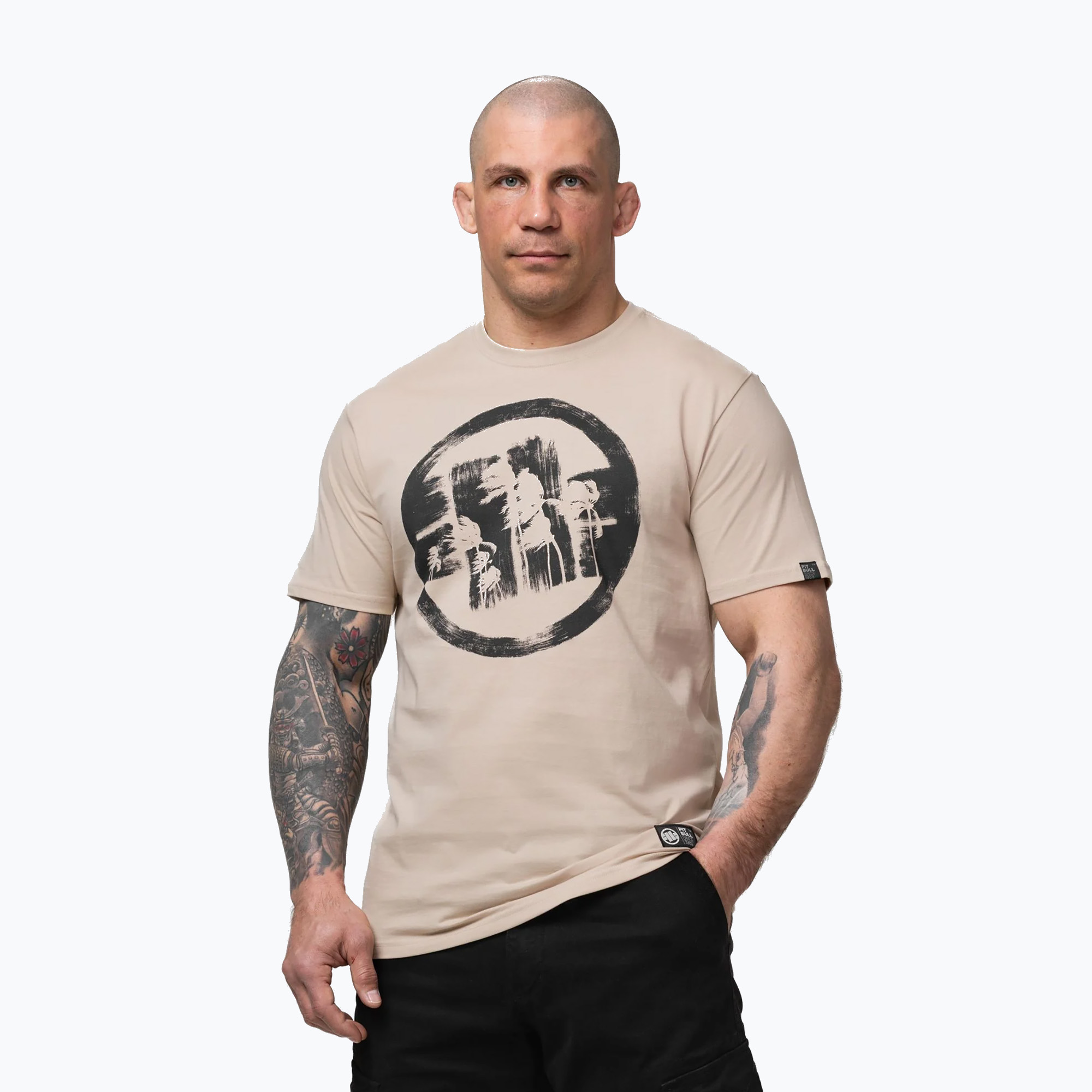 Tricou pentru bărbați Pitbull Palms ultra light sand logo