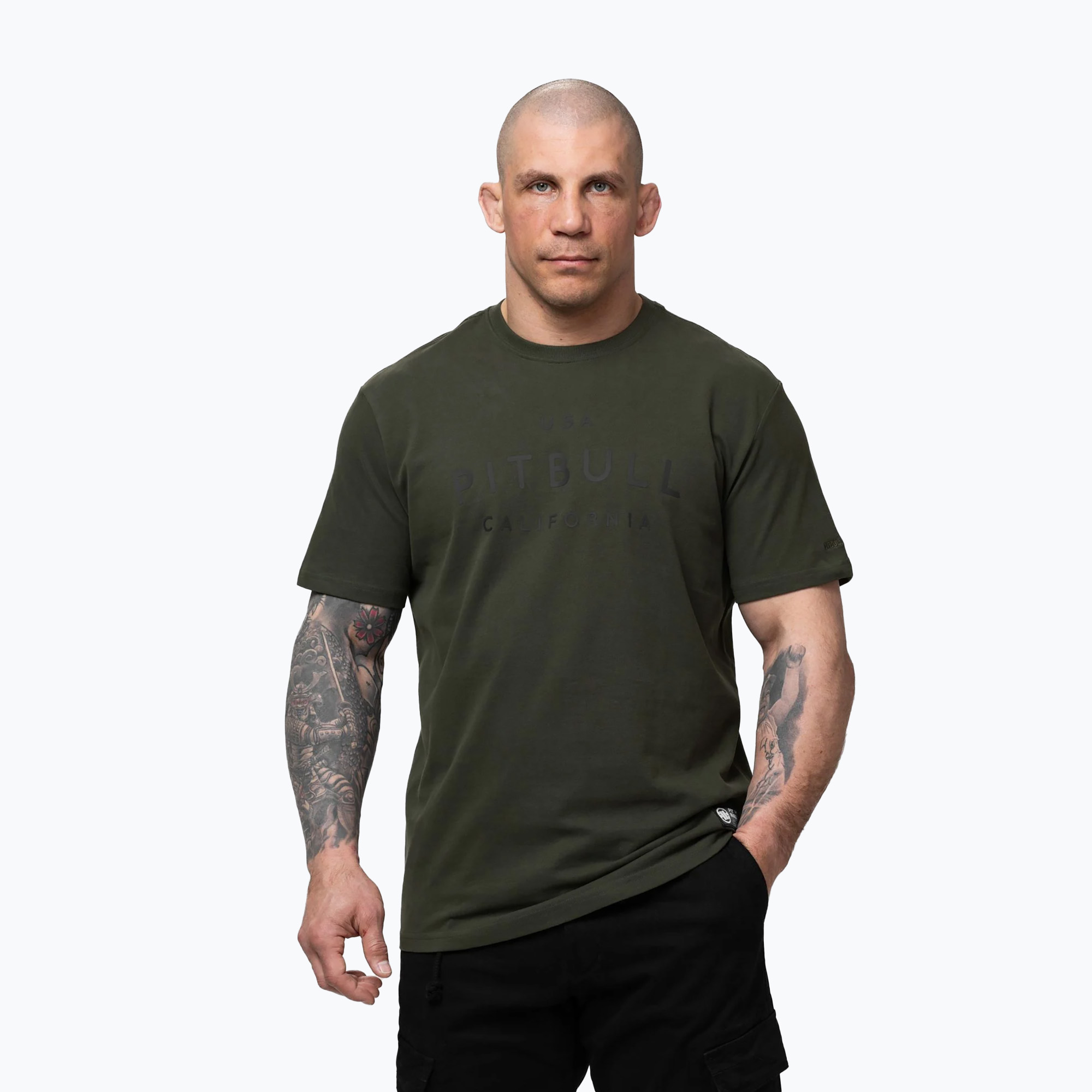 Tricou pentru bărbați Pitbull USA CAL Big Logo old green