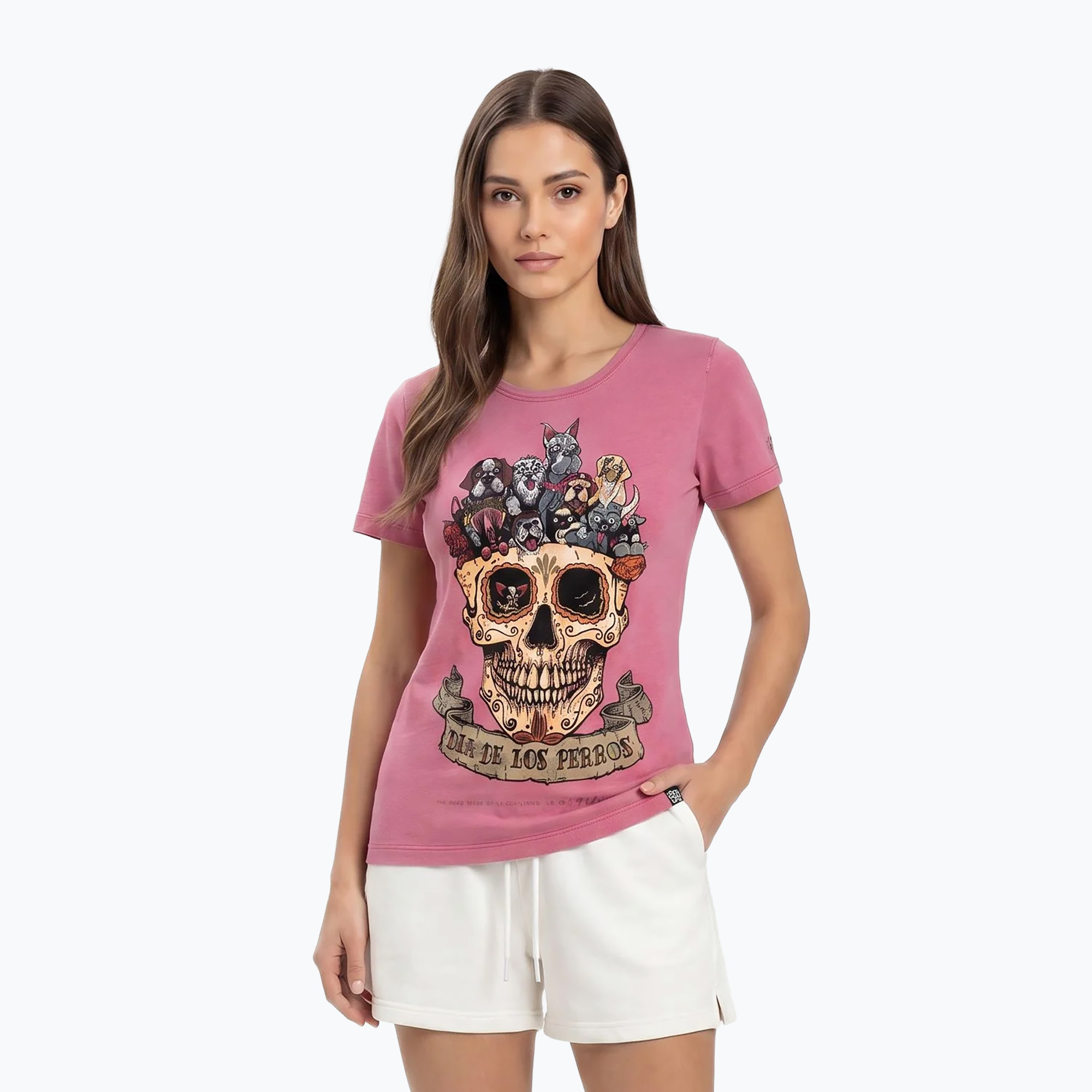 Дамска тениска Pitbull Dia De Los Perros washed pink