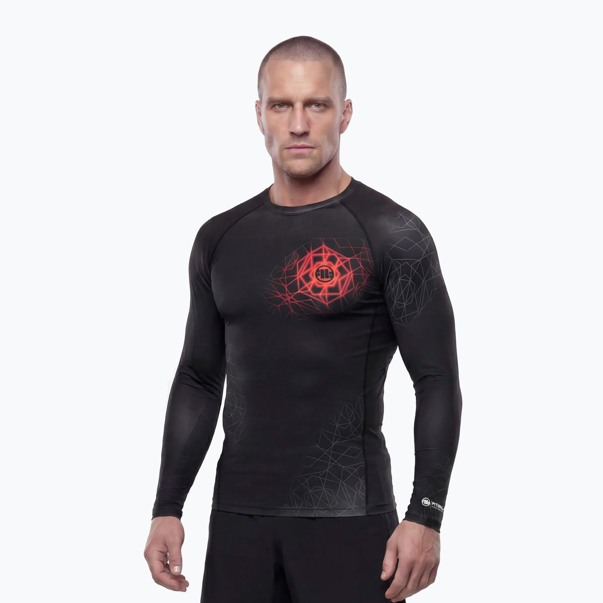 Pánsky rashguard s dlhým rukávom Pitbull Ray Rashguard fluo/red
