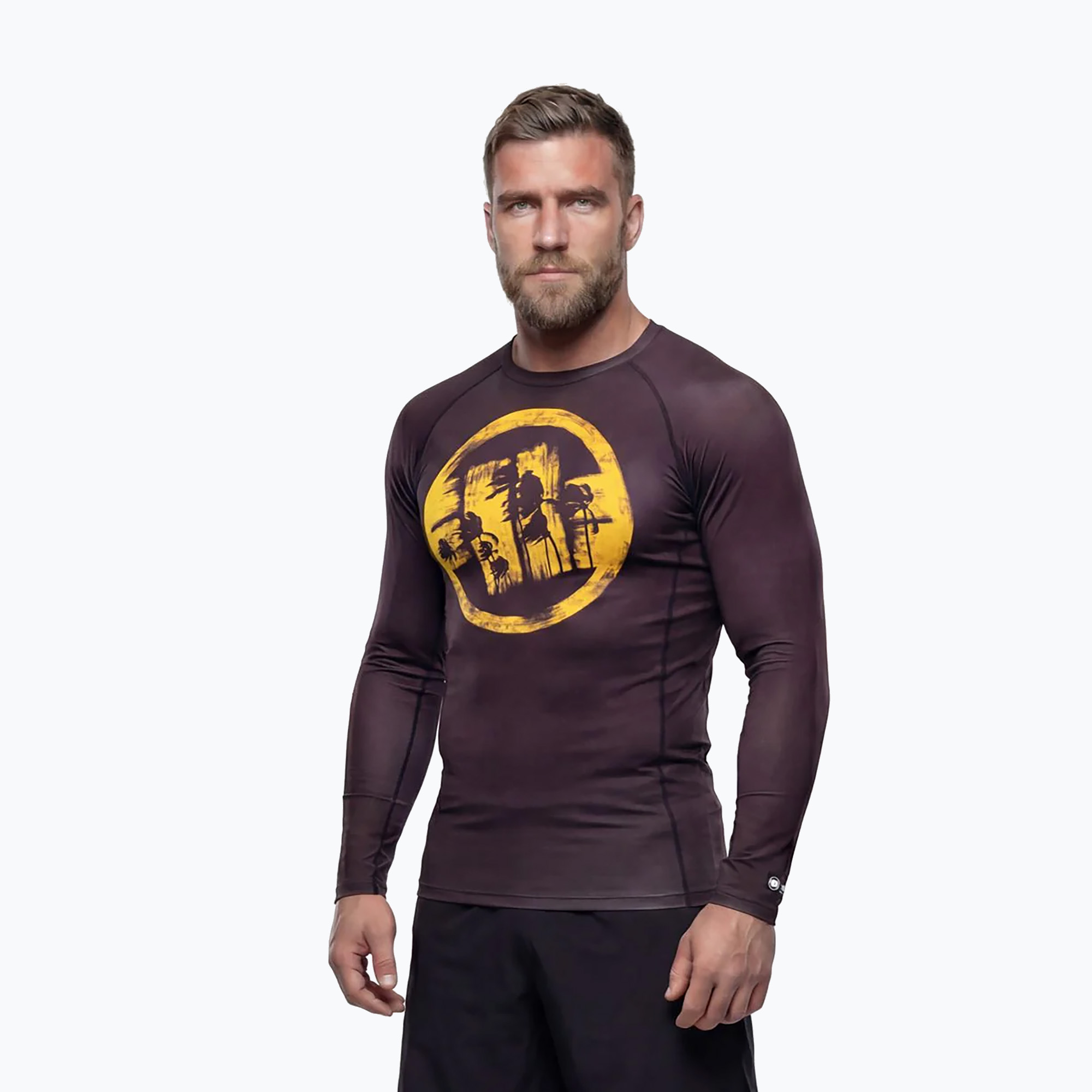 Pánsky rashguard s dlhým rukávom Pitbull Rashguard Logo Palms brown
