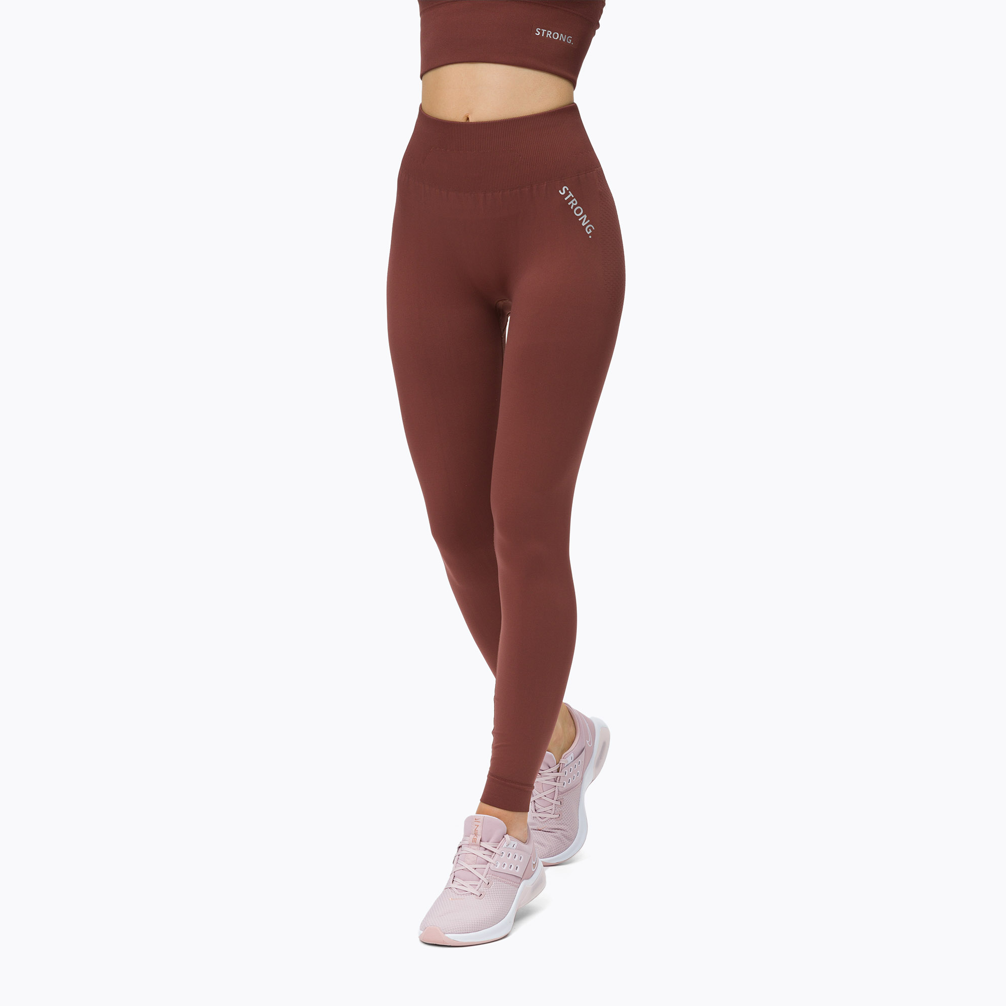 Women's seamless training leggings STRONG POINT Shape & Comfort Push Up brown 1119 (XS-S)