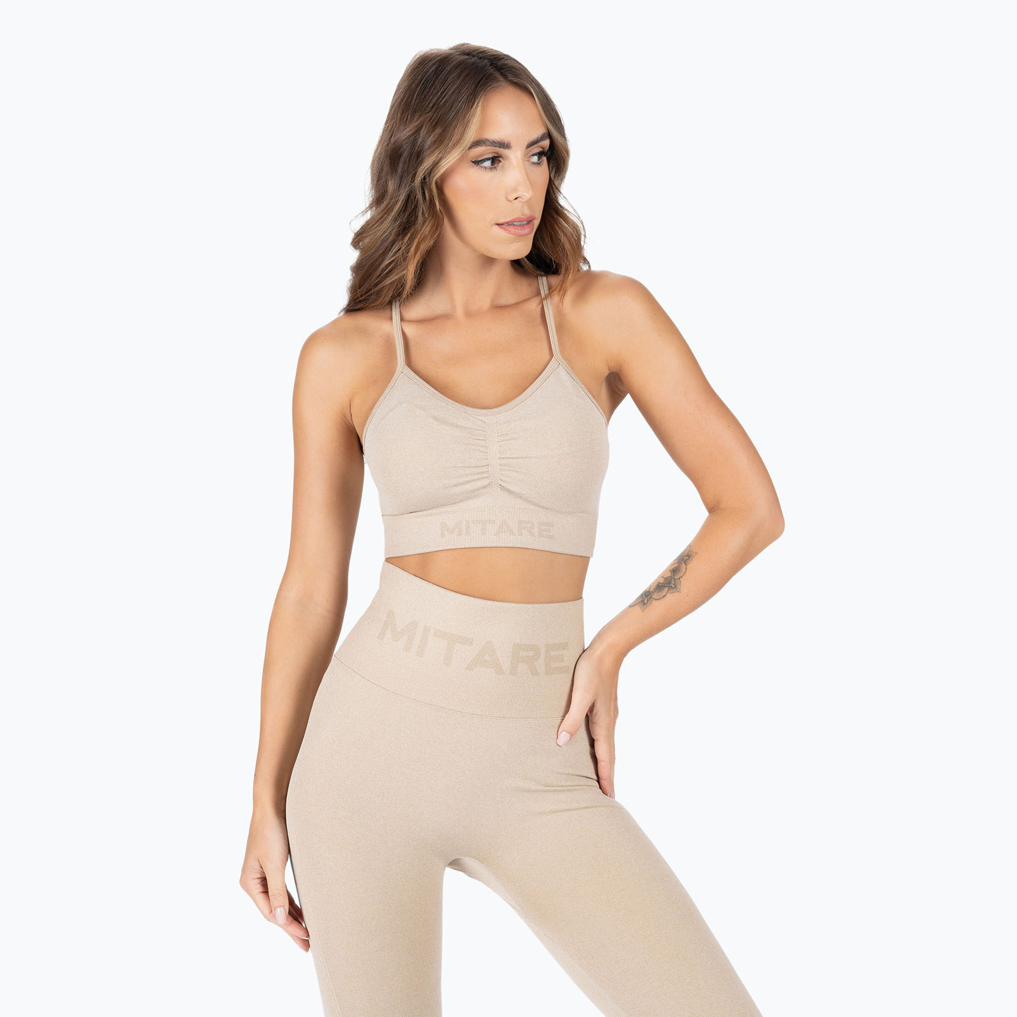 Дамски безшевен сутиен за тренировка MITARE Push Up Max beige K002