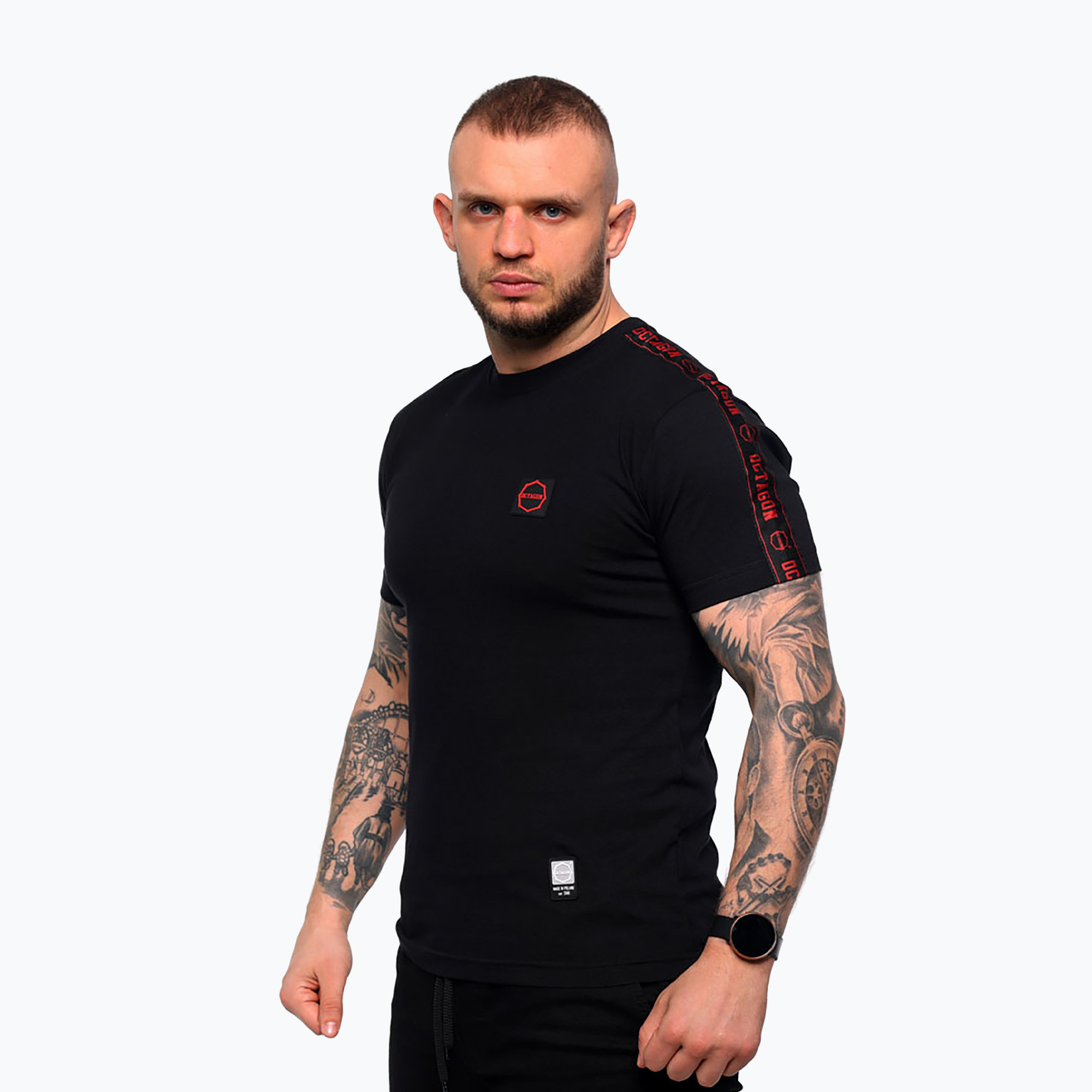 Tricou pentru bărbați Octagon Stripe black/red