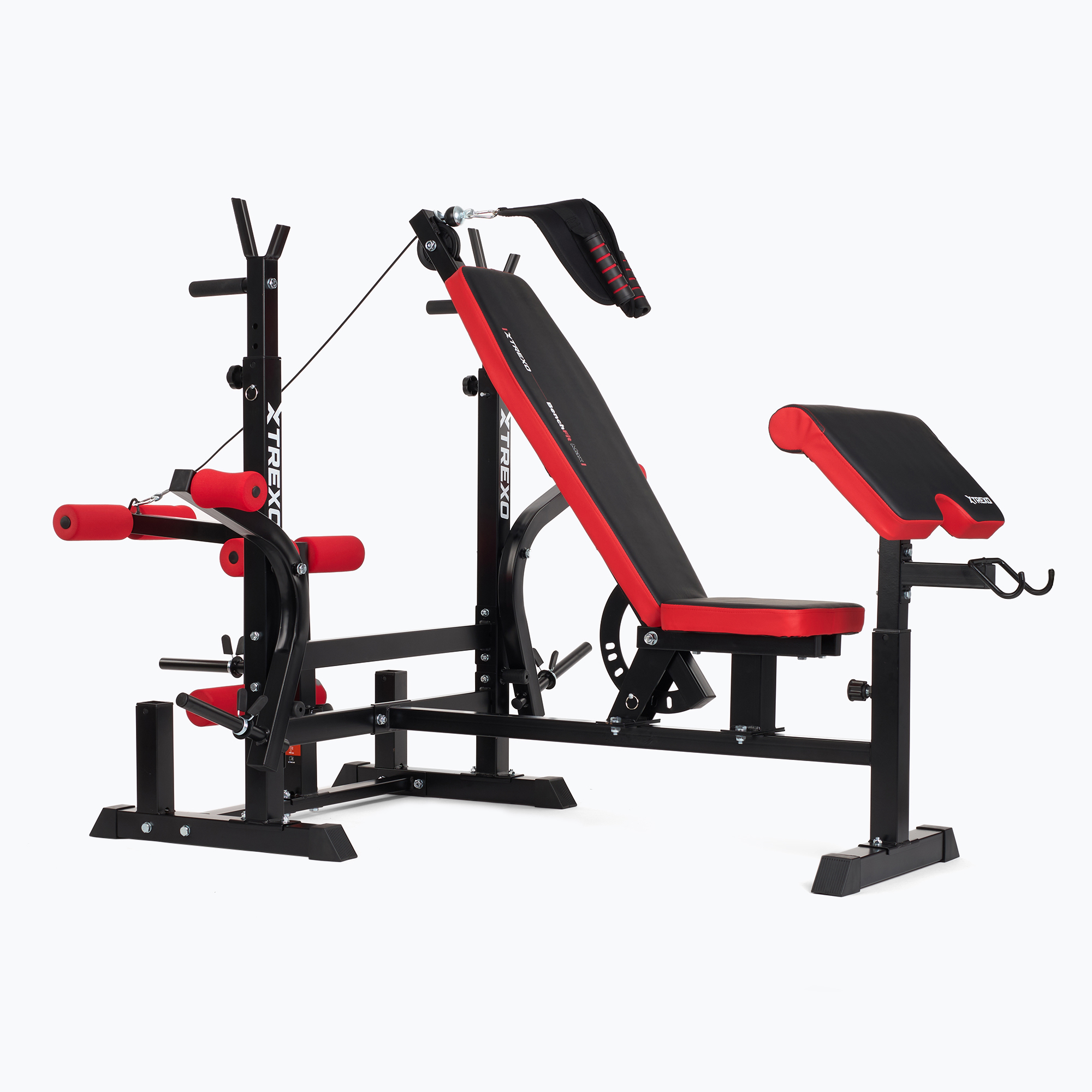 Bancă de antrenament  XTREXO BenchFit Max cu suport și bară neagră