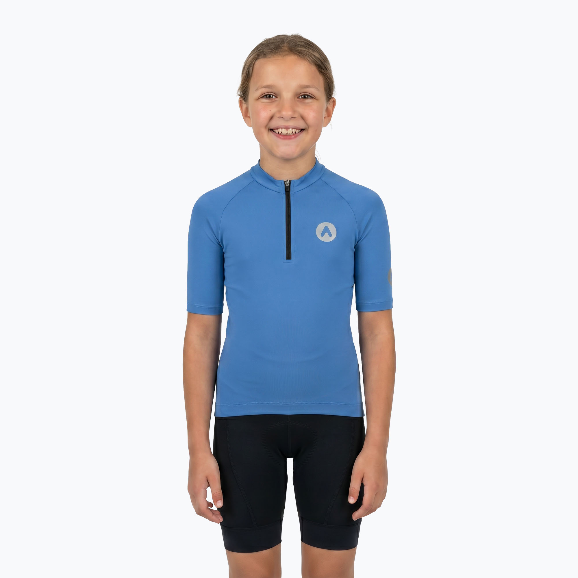 Tricou de ciclism pentru copii ATTABO TEVRA JR cu fermoar scurt albastru