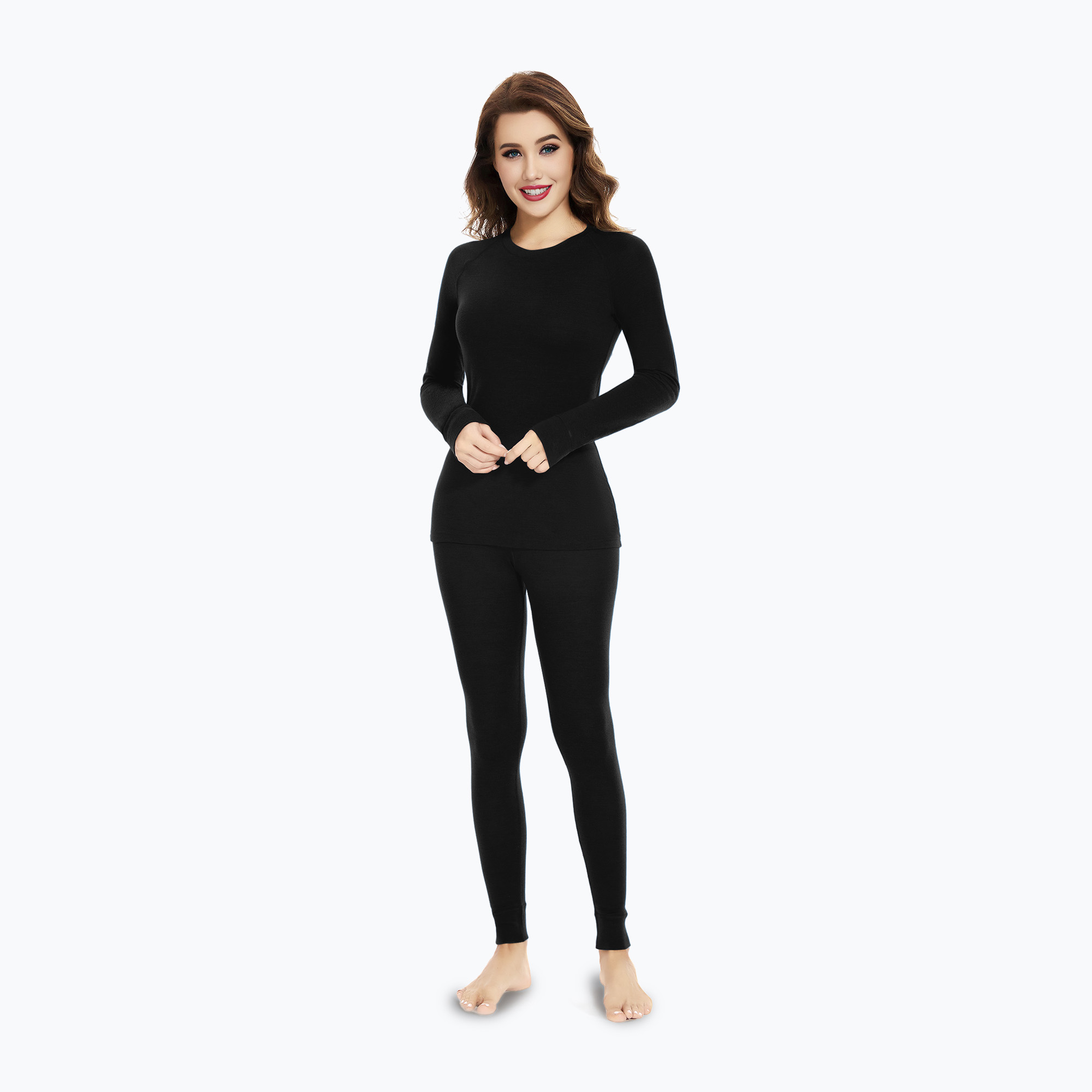 Set de lenjerie termoactivă pentru femei WOOLCANO Merino SET0543 negru (Merino SET0543 WLC-B4APO23-BLK)