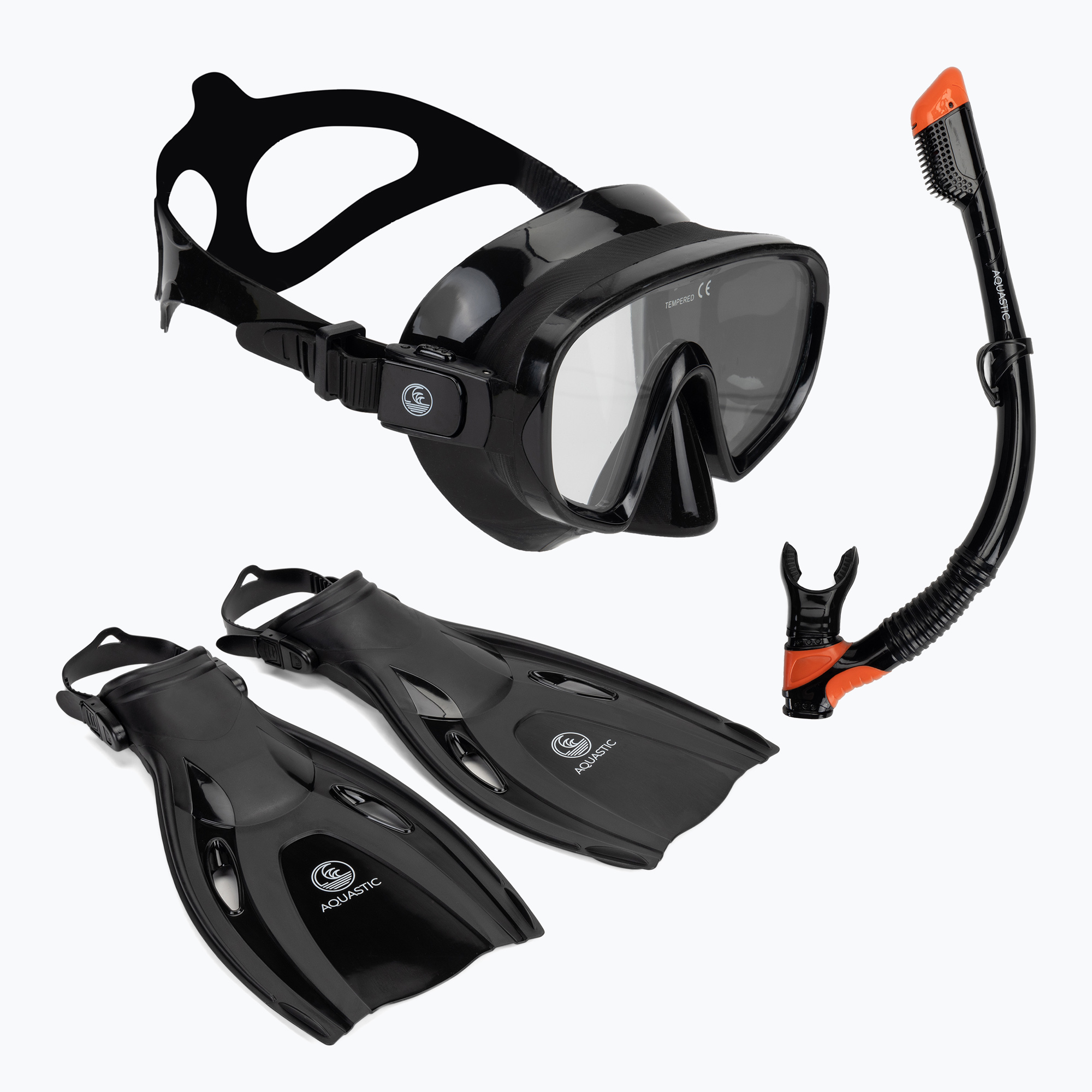 Zestaw do snorkelingu AQUASTIC Cove maska + fajka + płetwy czarny 