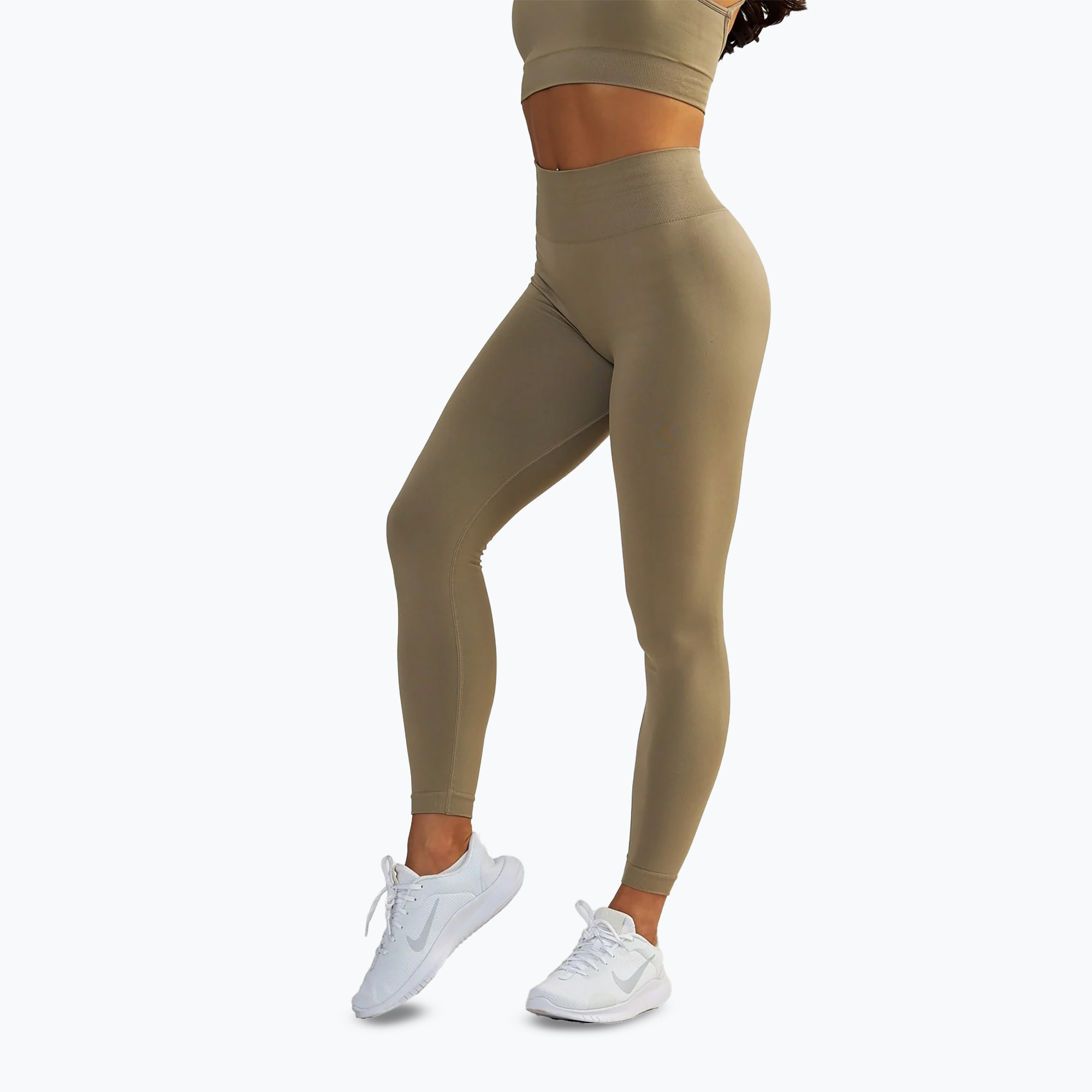 Legginsy treningowe damskie BeShaped Gym Queen taupe 