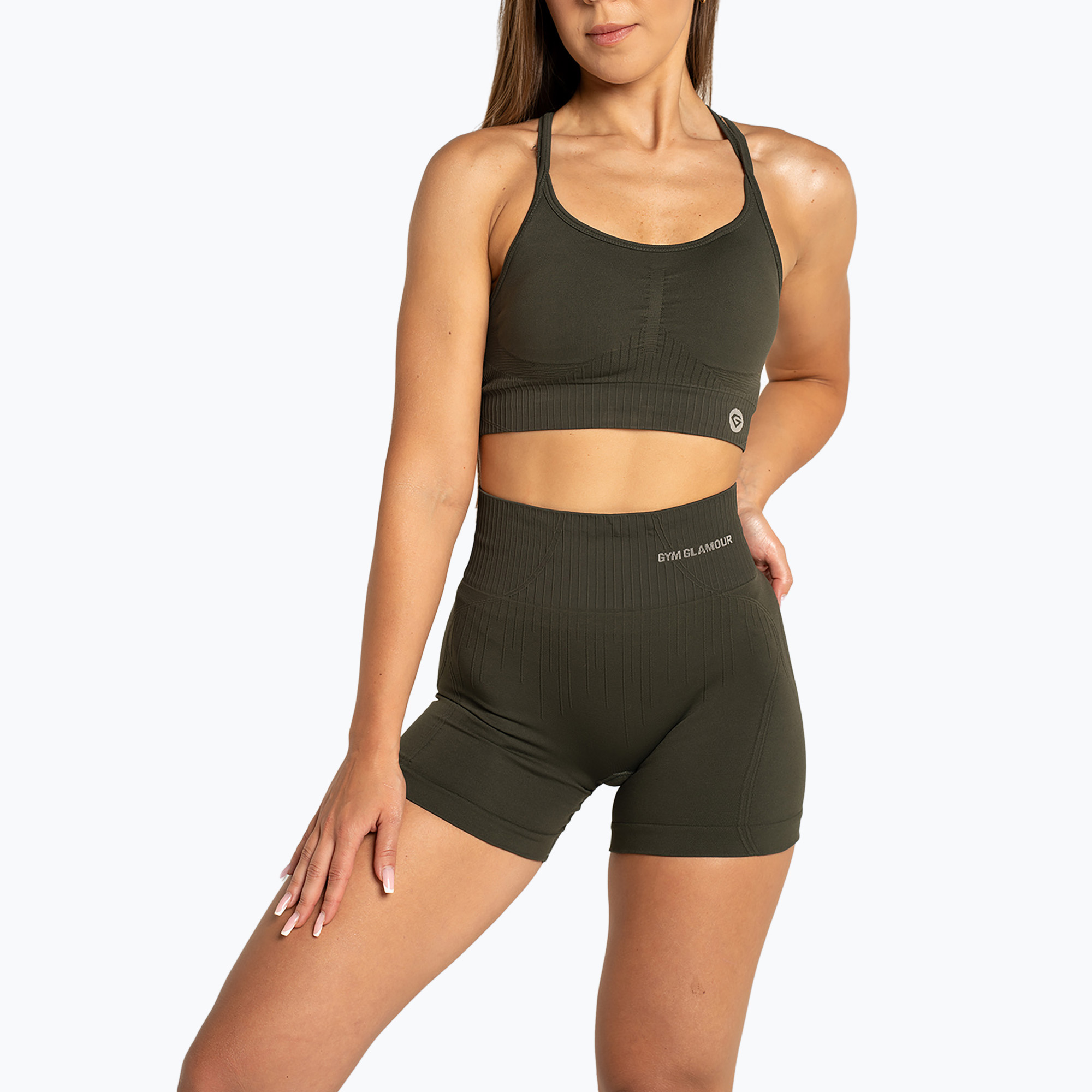 Pantaloncini da allenamento da donna Gym Glamour Push Up 2.0 soldato (M) (Push Up 2.0 601-2)