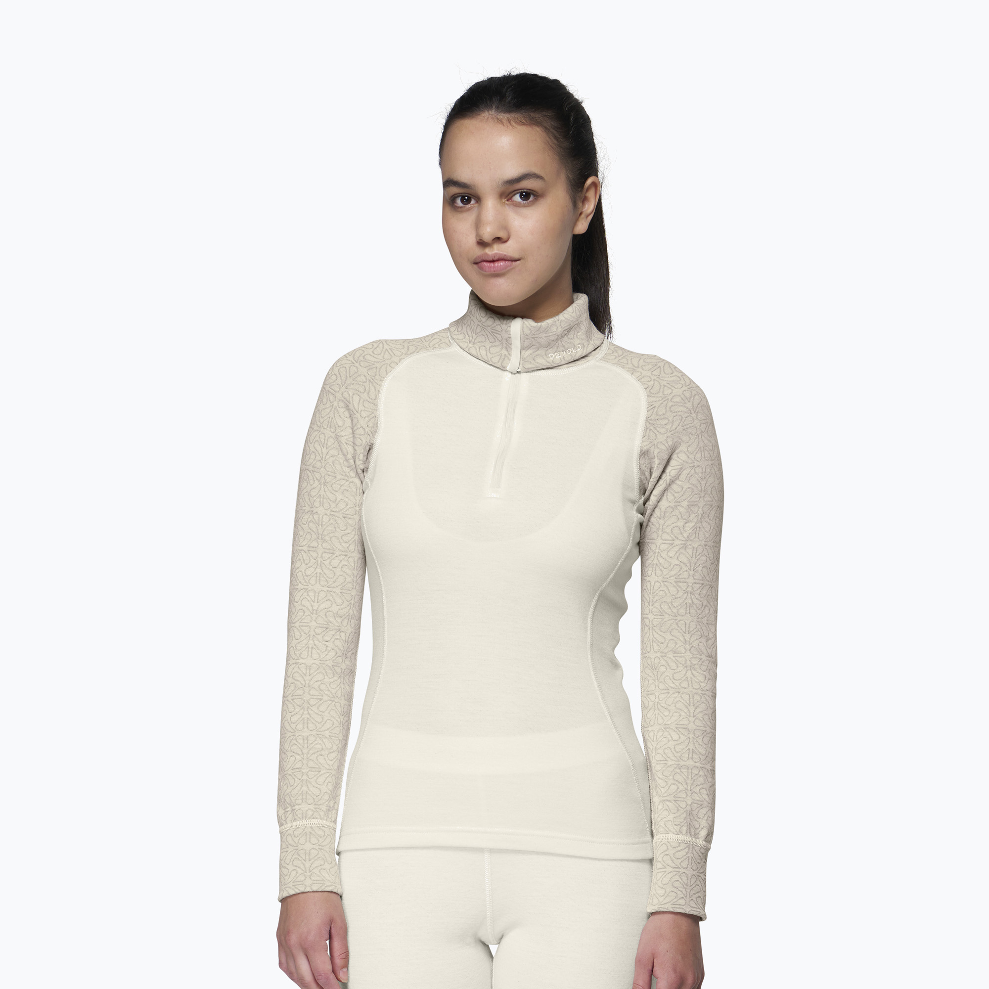 Dámska termo bielizeň Devold Duo Active Merino 205 Zip Neck raw white