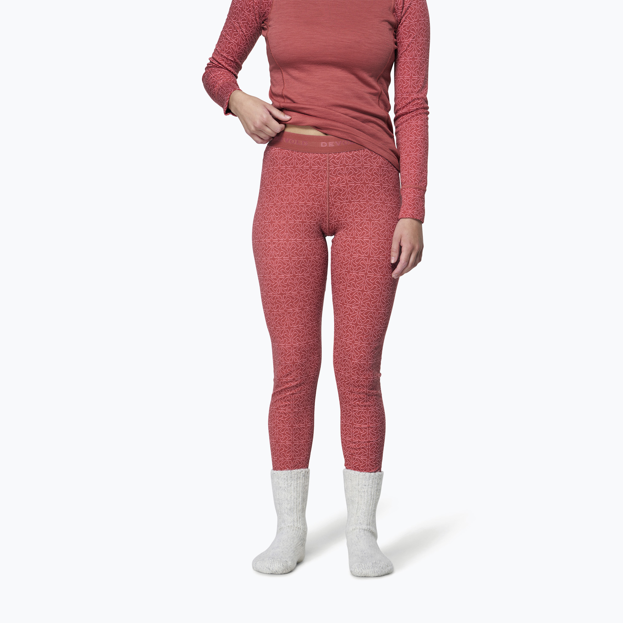 Pantaloni termoactivi pentru femei Devold Duo Active Merino 205 Longs marsala